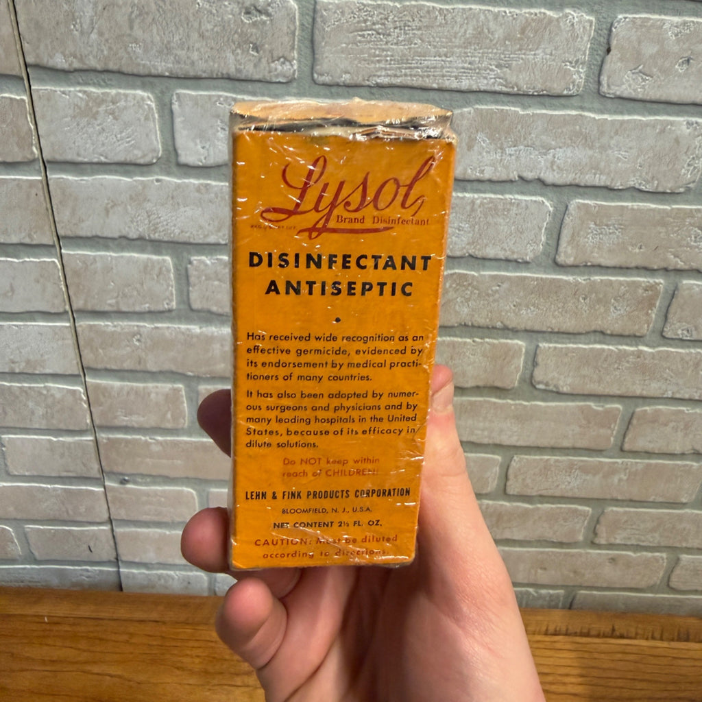 Vintage LYSOL Antiseptic Brown Glass Bottle & Box Empty 2 1/2 oz