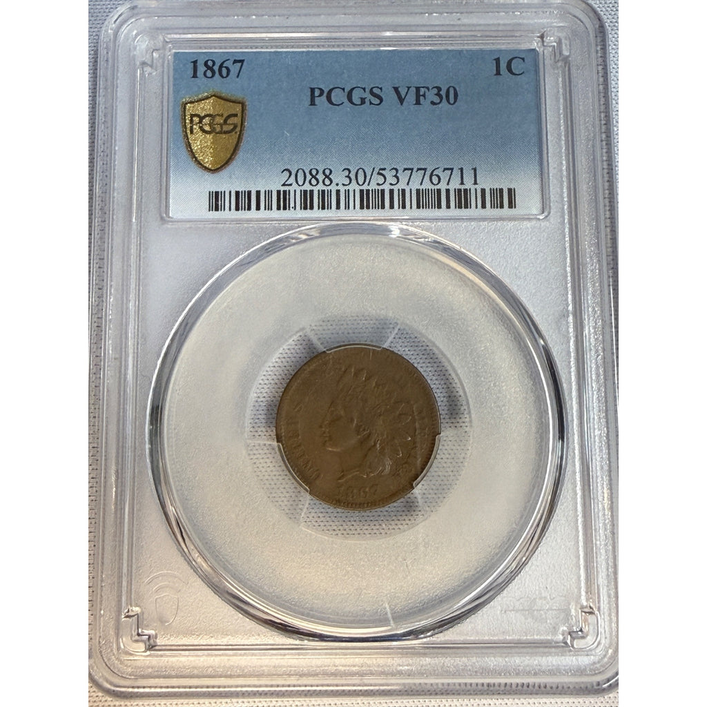 1867 Indian Head Penny PCGS VF30 Graded One Cent Coin