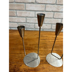 Vintage 1960s MCM Stainless Steel Two Stem Candlesticks MG Danish Candle Holder