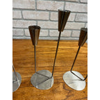 Vintage 1960s MCM Stainless Steel Two Stem Candlesticks MG Danish Candle Holder