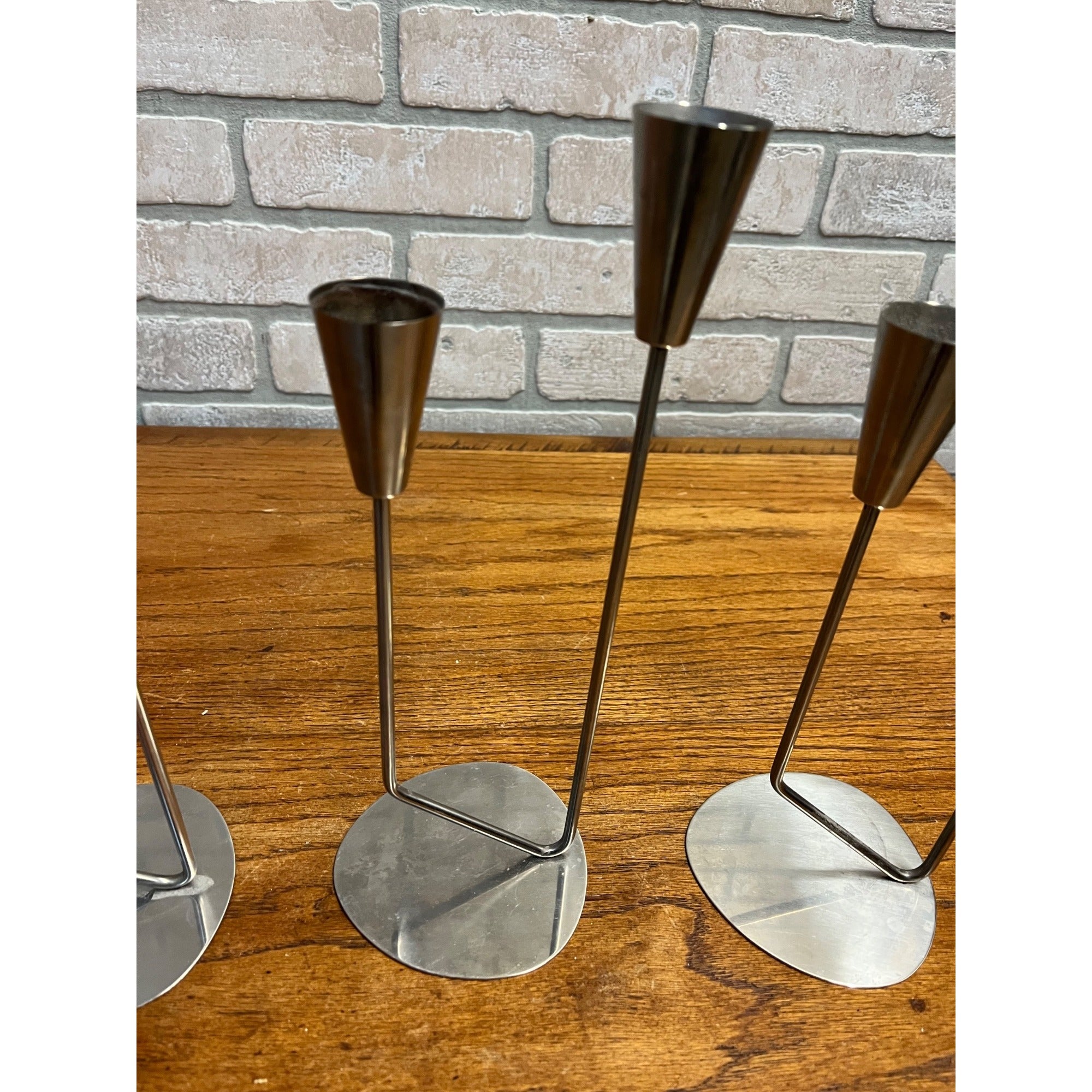 Vintage 1960s MCM Stainless Steel Two Stem Candlesticks MG Danish Candle Holder