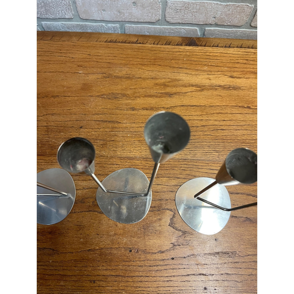 Vintage 1960s MCM Stainless Steel Two Stem Candlesticks MG Danish Candle Holder