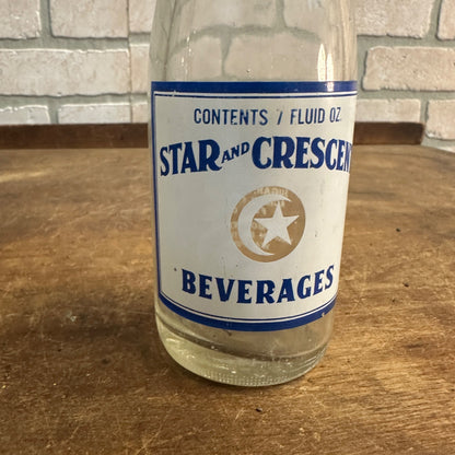 7oz Star & Crescent Bottle Waupun Wis ACL 8" Soda Pop Bottle Blue White