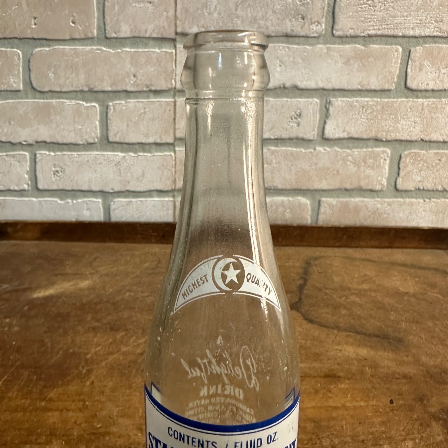 7oz Star & Crescent Bottle Waupun Wis ACL 8" Soda Pop Bottle Blue White