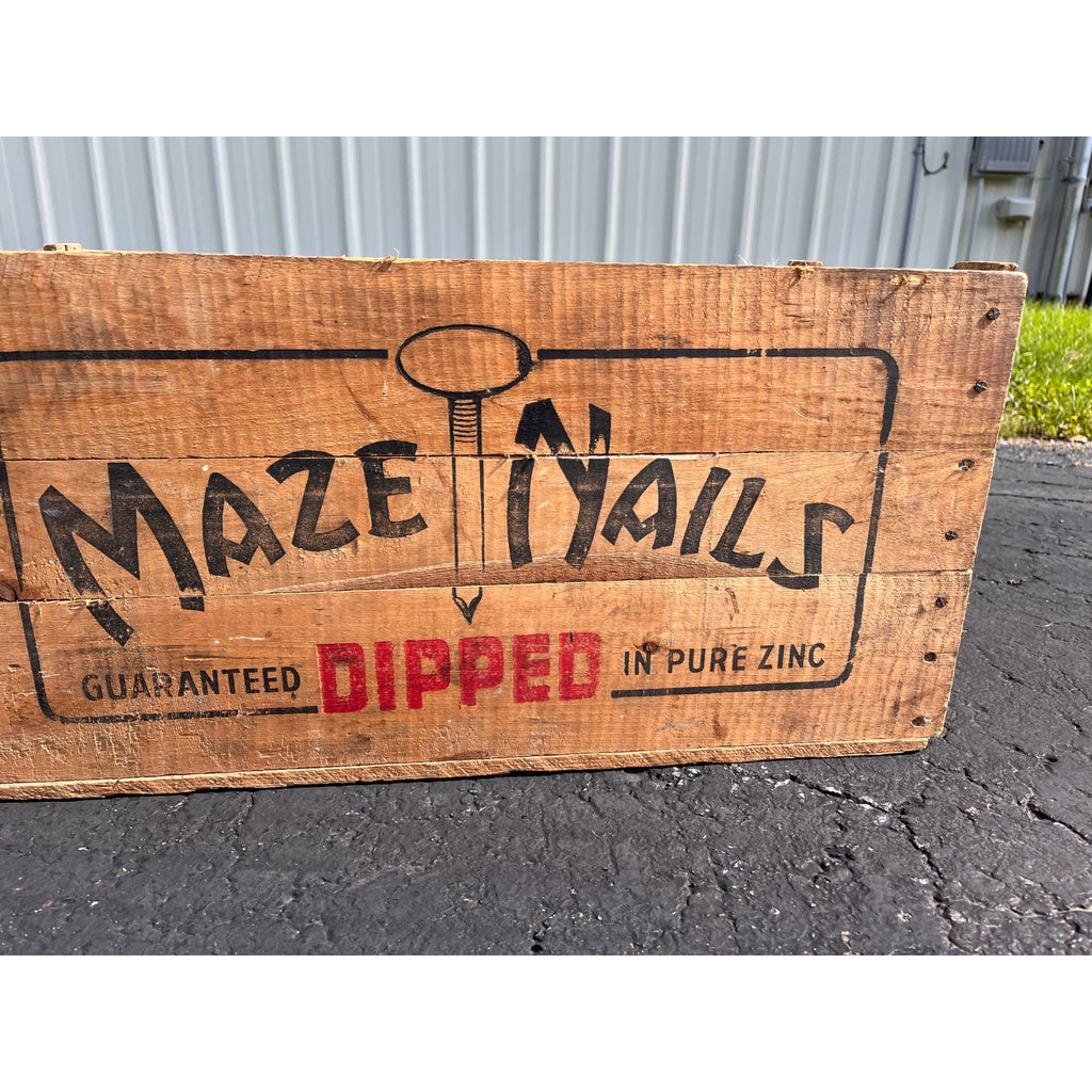 Vintage Wooden Wood Maze Nails Crate Advertising Shipping Box