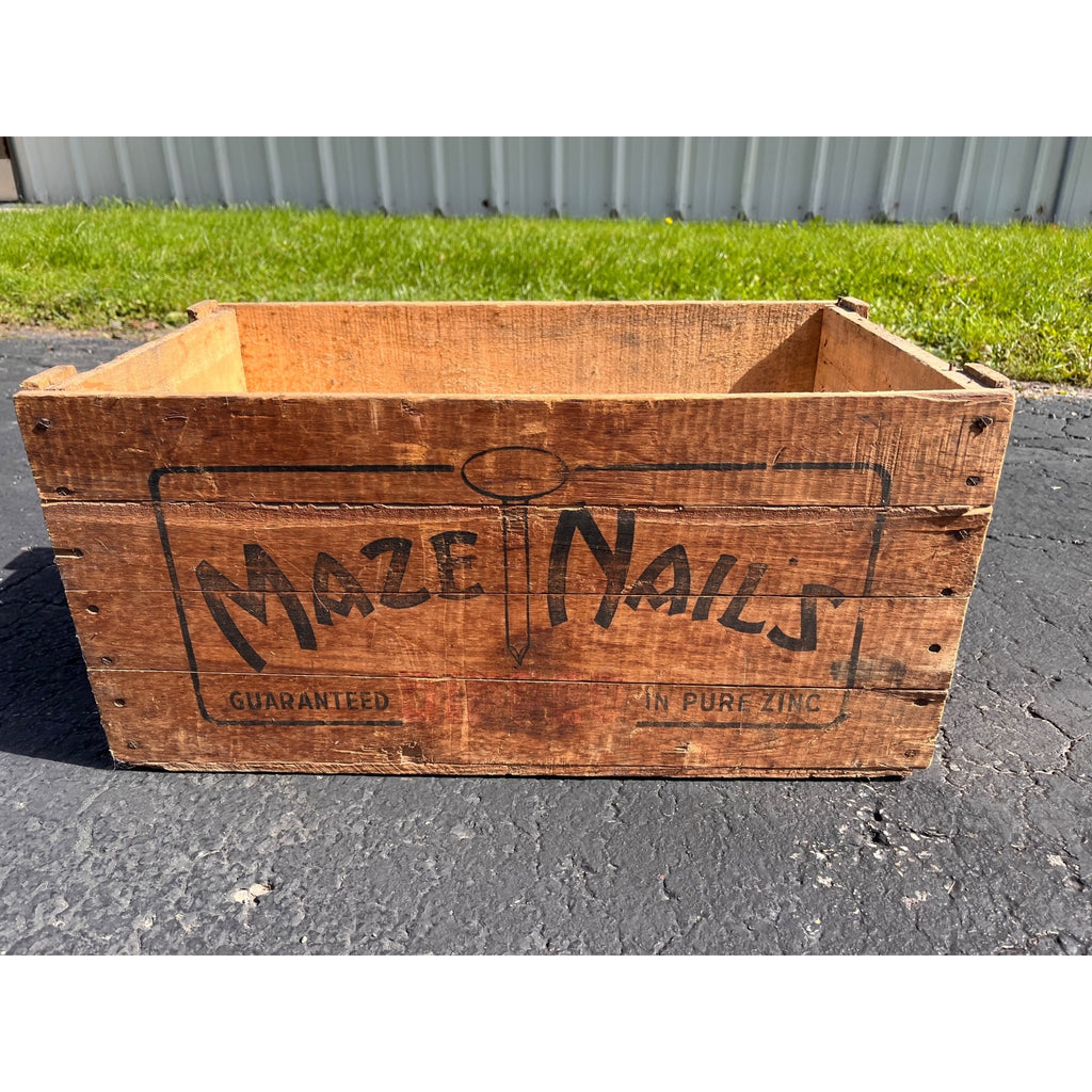 Vintage Wooden Wood Maze Nails Crate Advertising Shipping Box