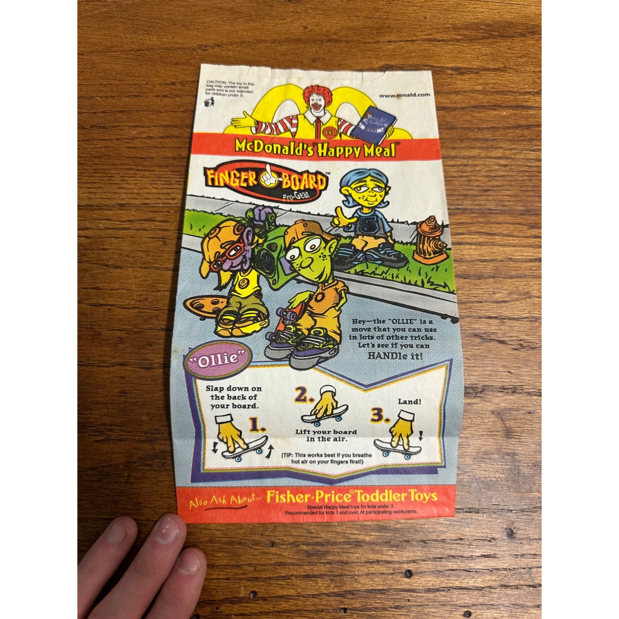 Vintage 2000 Mcdonalds Happy Meal Bag Finger Skate Board Pro Gear