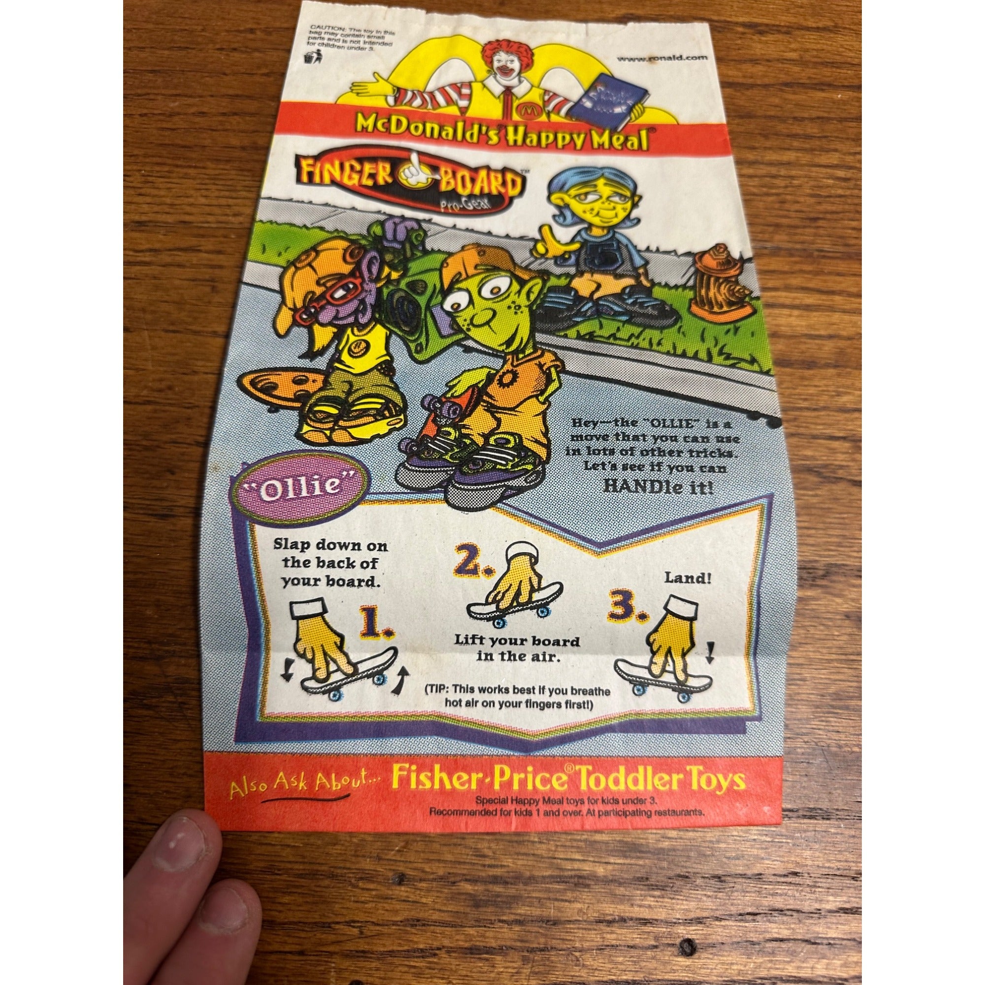 Vintage 2000 Mcdonalds Happy Meal Bag Finger Skate Board Pro Gear