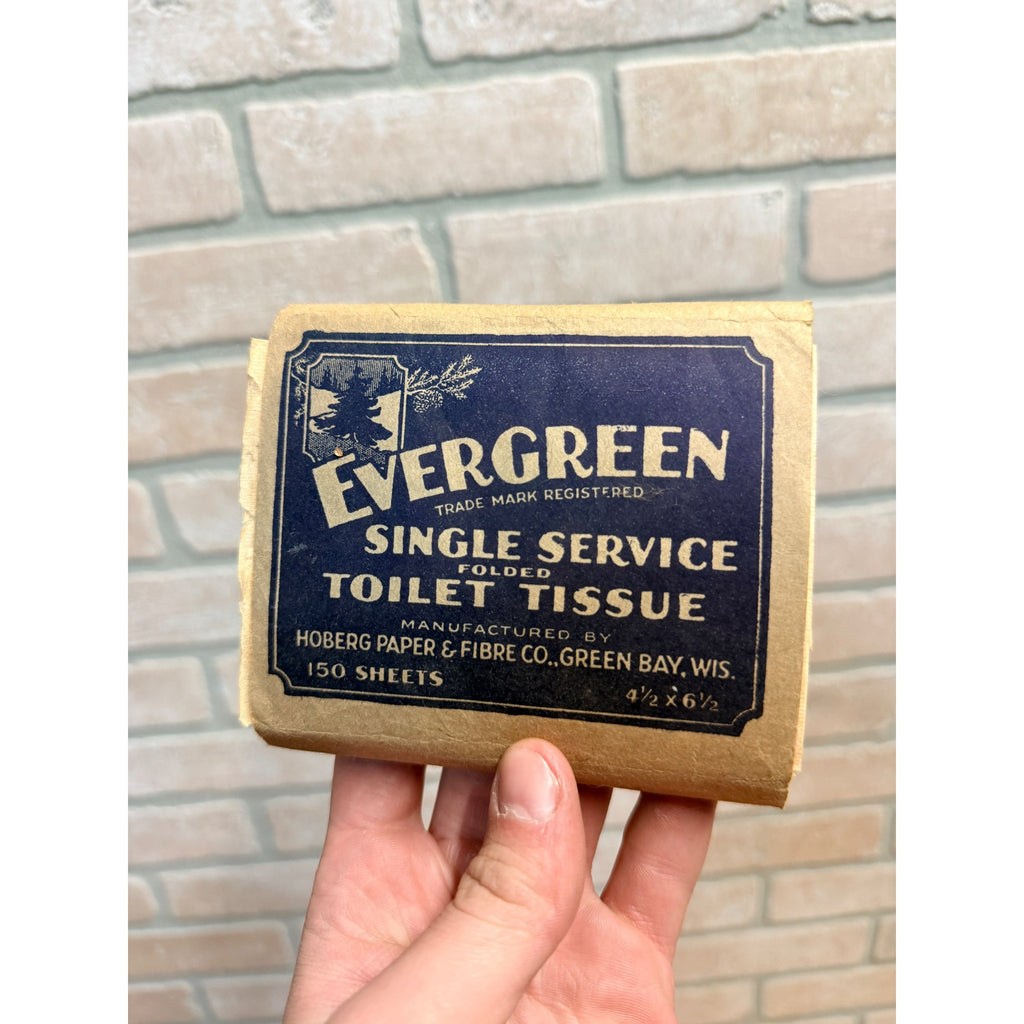 Vintage Evergreen Single Service Fold Toilet Tissue Toilet Paper Green bay Wis