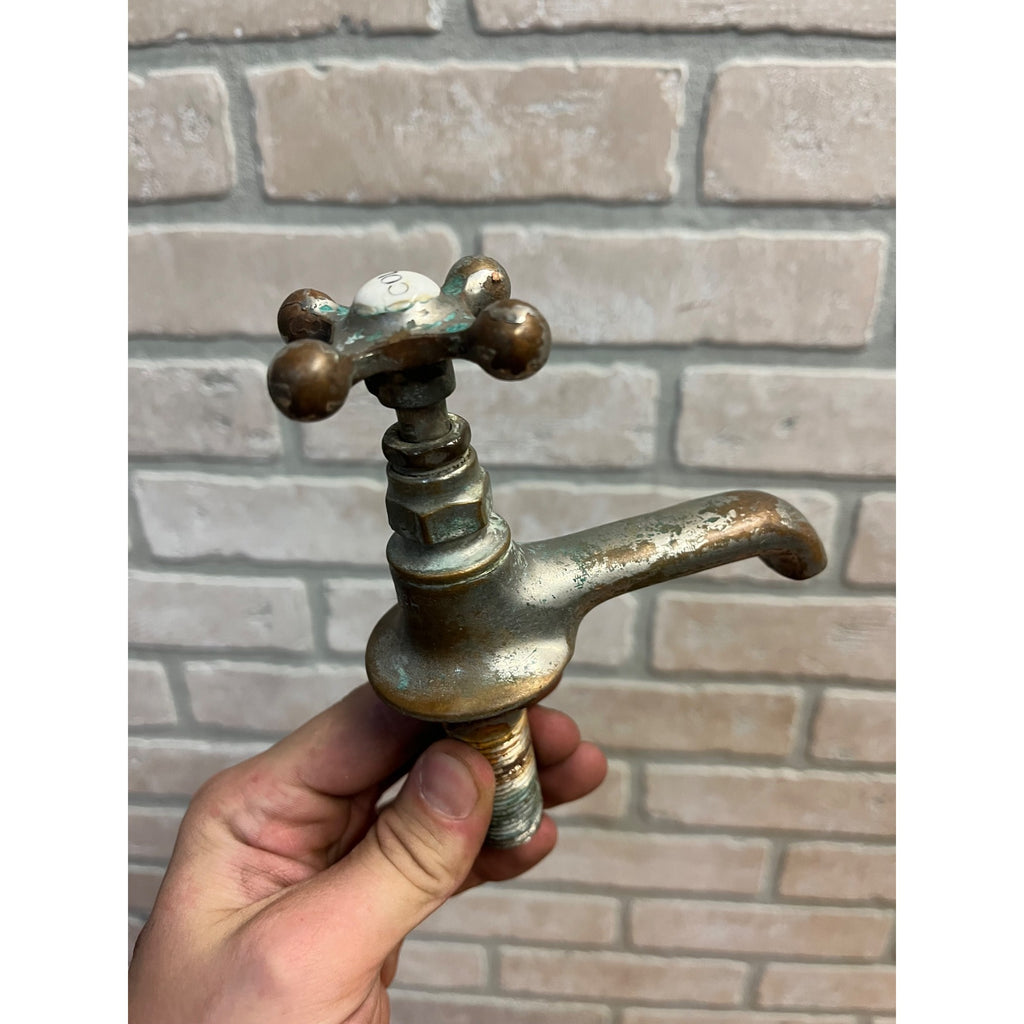 Vintage Cold Bathroom Sink Tub Faucet Spout Plated Brass Porcelain - Monarch