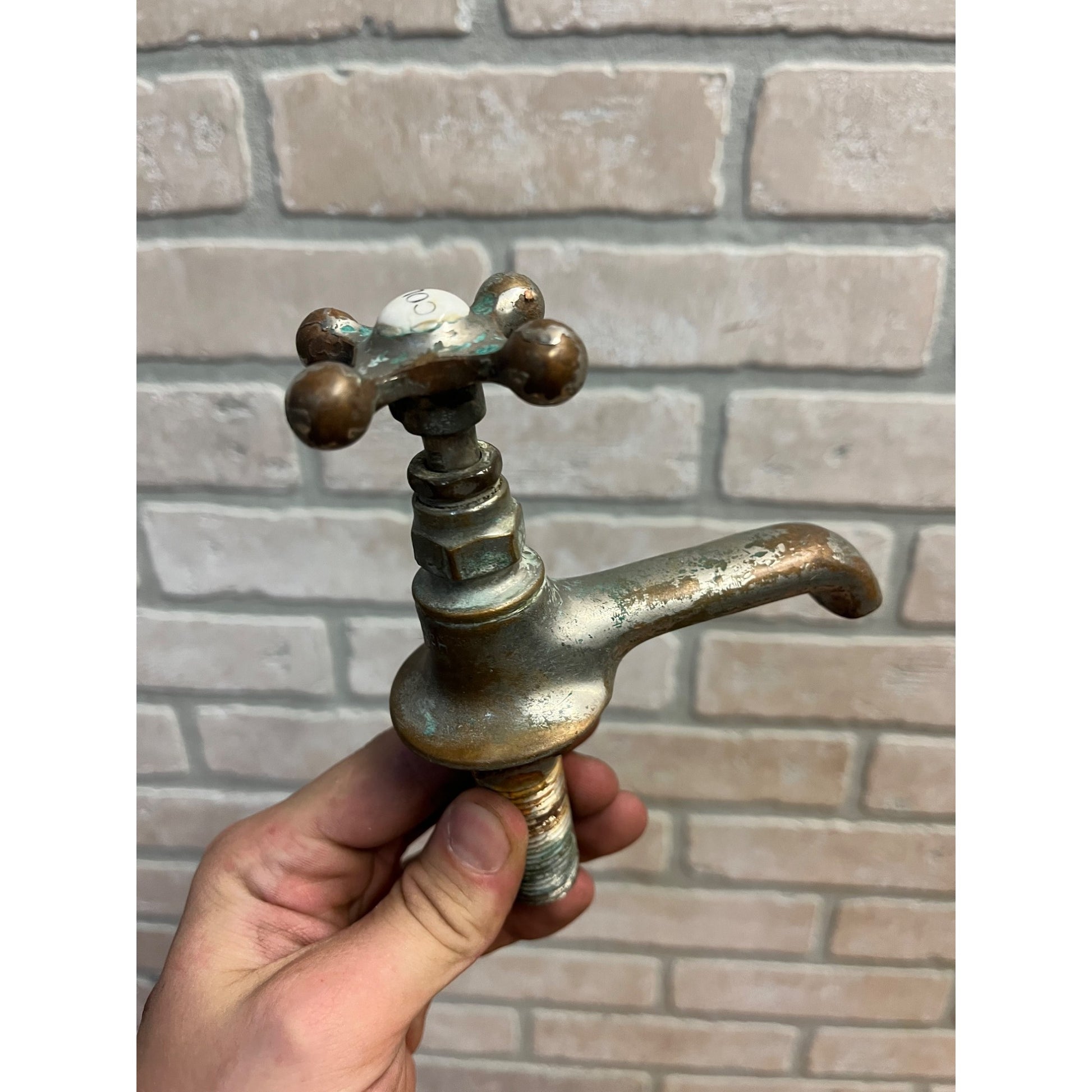 Vintage Cold Bathroom Sink Tub Faucet Spout Plated Brass Porcelain - Monarch