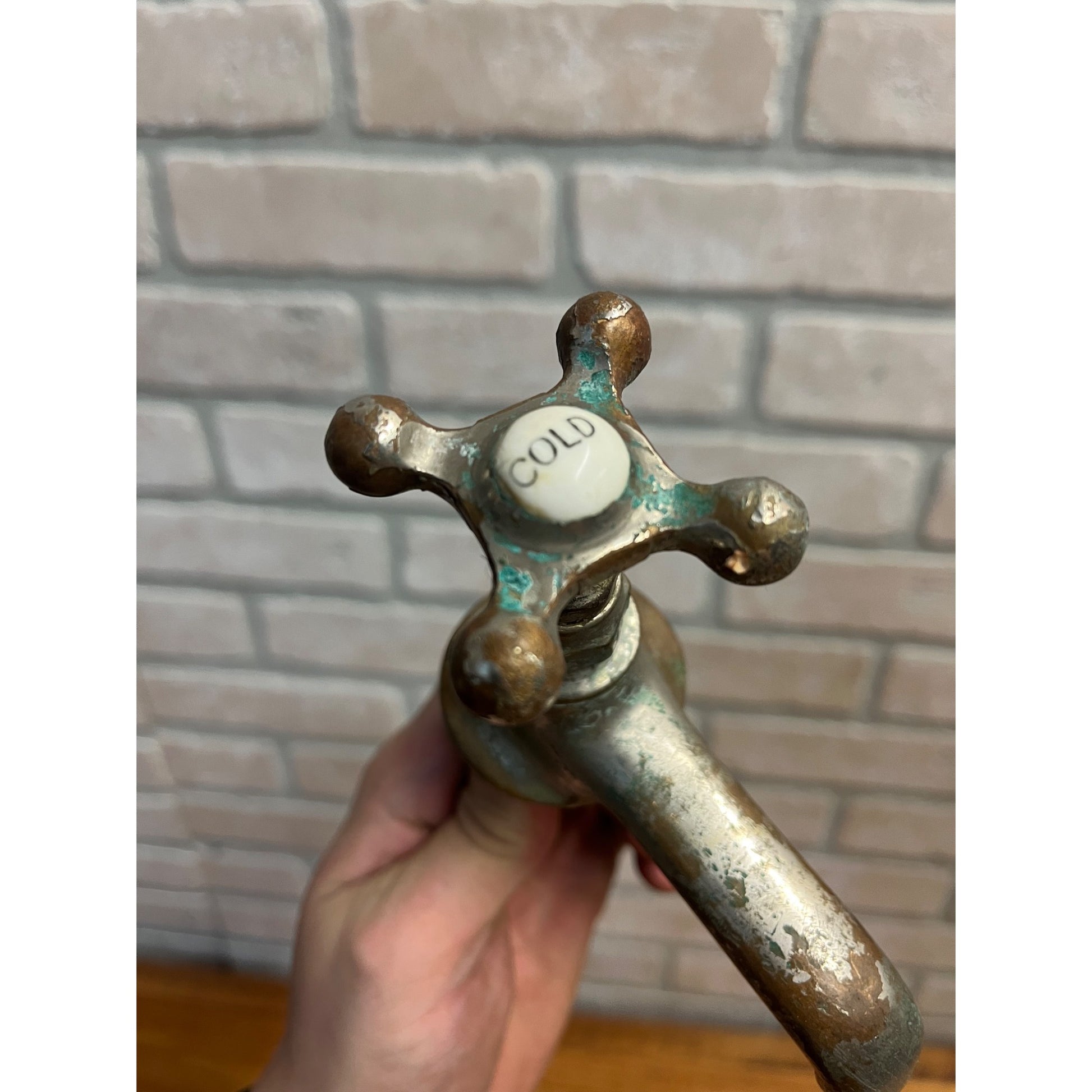 Vintage Cold Bathroom Sink Tub Faucet Spout Plated Brass Porcelain - Monarch