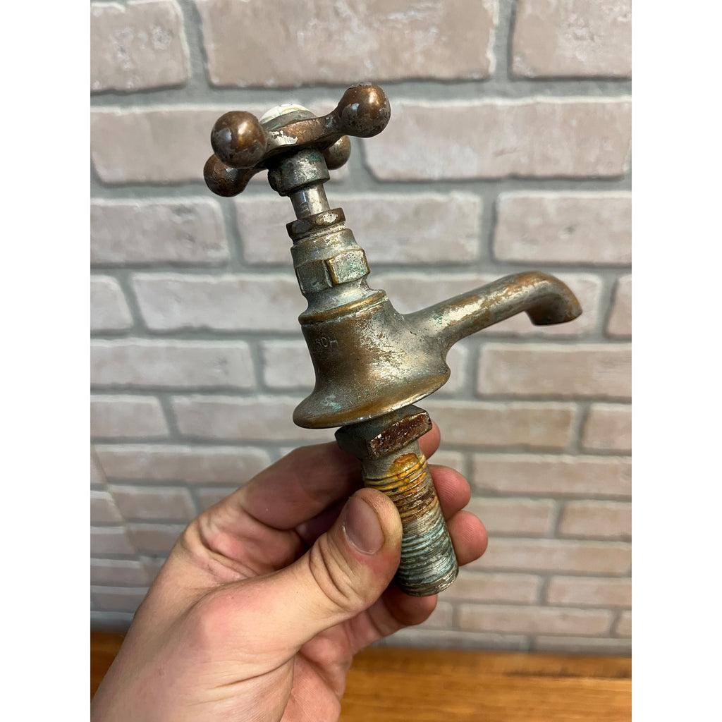 Vintage Cold Bathroom Sink Tub Faucet Spout Plated Brass Porcelain - Monarch