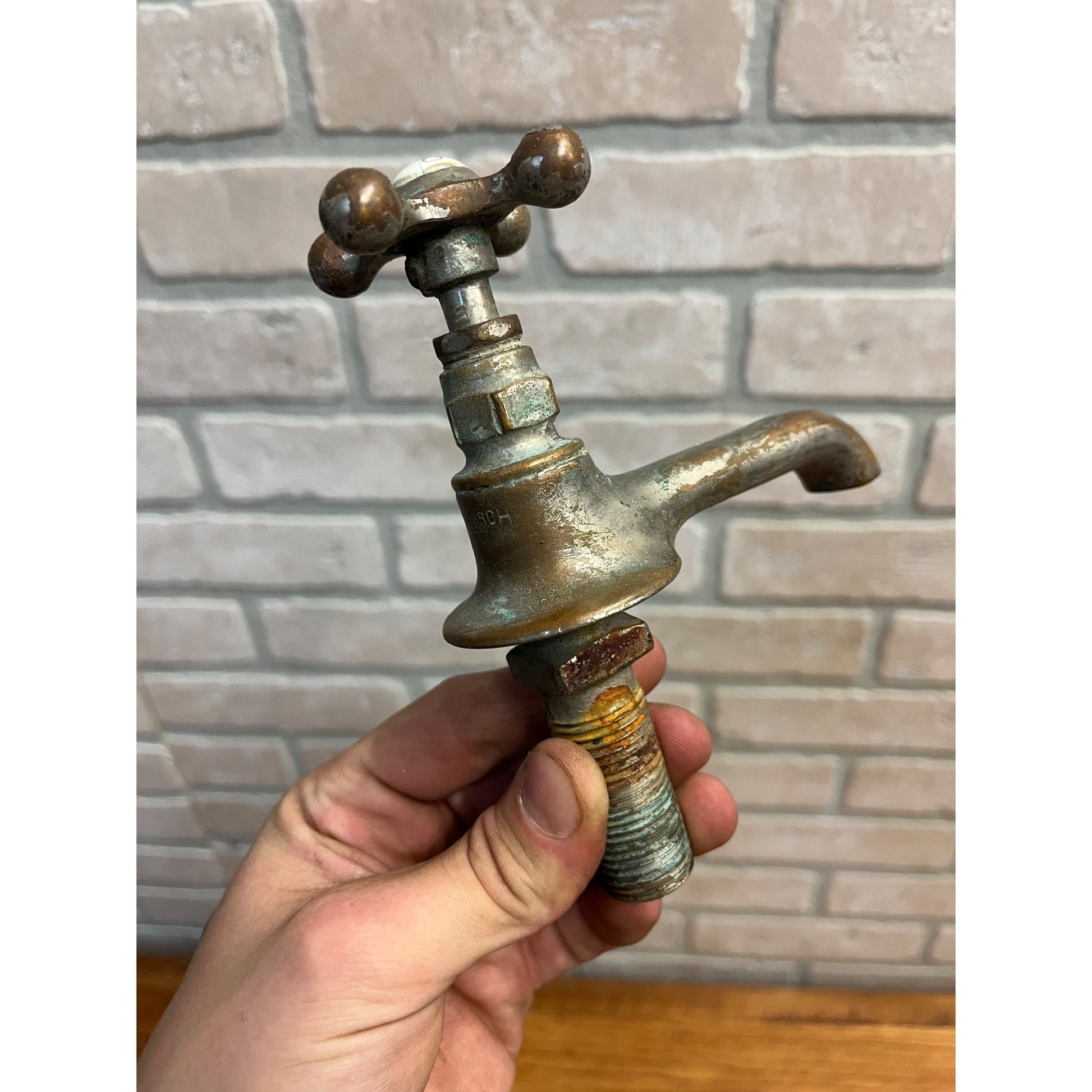 Vintage Cold Bathroom Sink Tub Faucet Spout Plated Brass Porcelain - Monarch