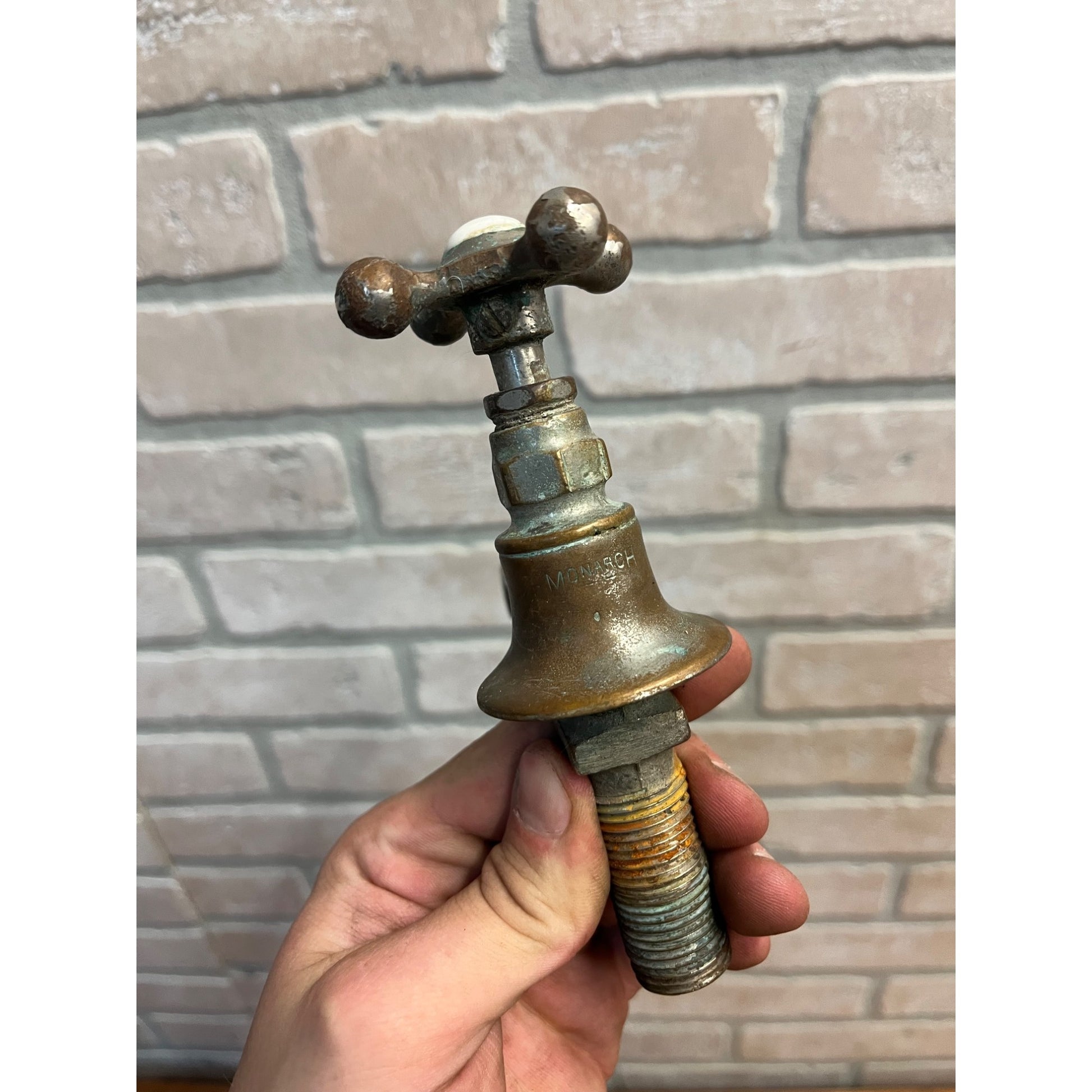 Vintage Cold Bathroom Sink Tub Faucet Spout Plated Brass Porcelain - Monarch