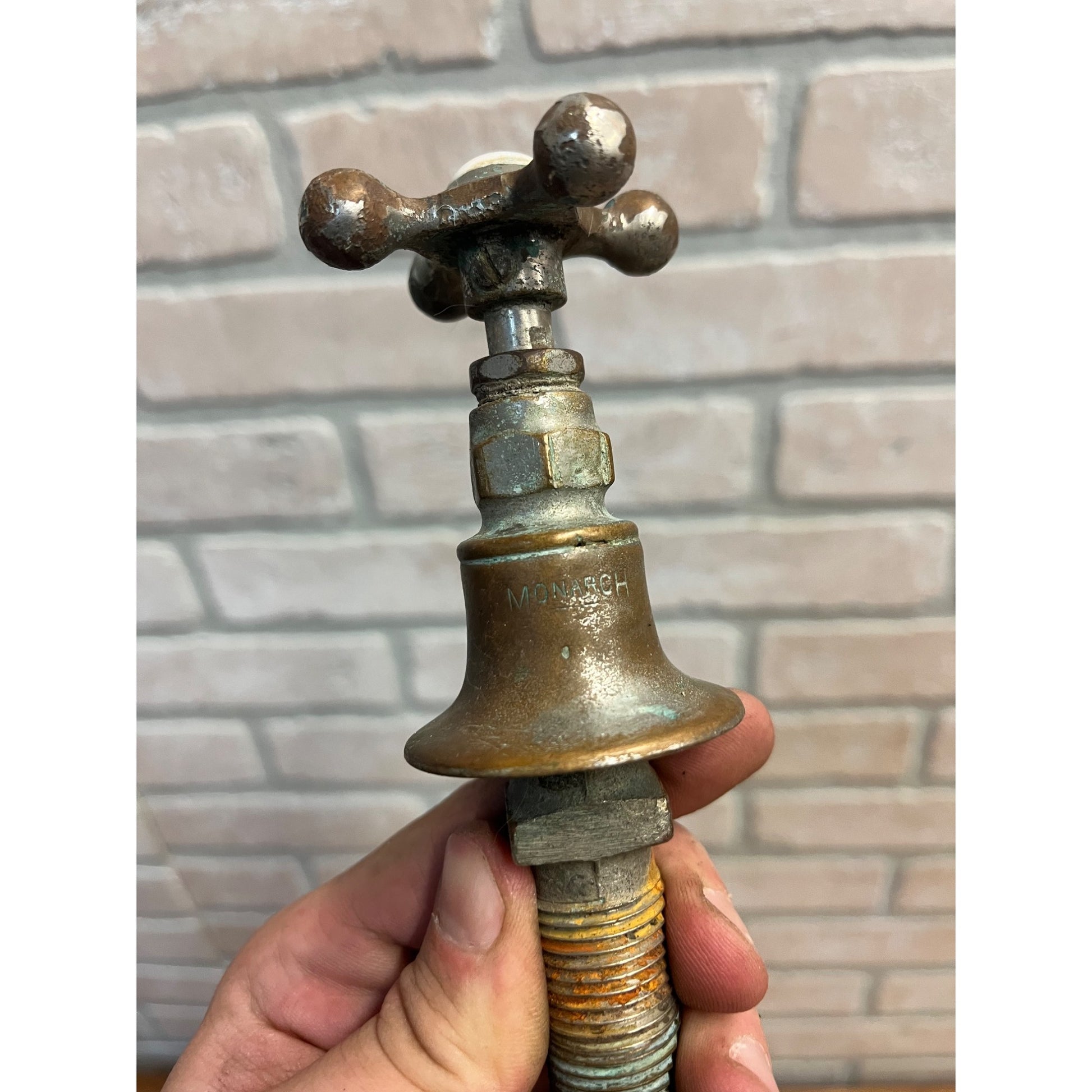 Vintage Cold Bathroom Sink Tub Faucet Spout Plated Brass Porcelain - Monarch