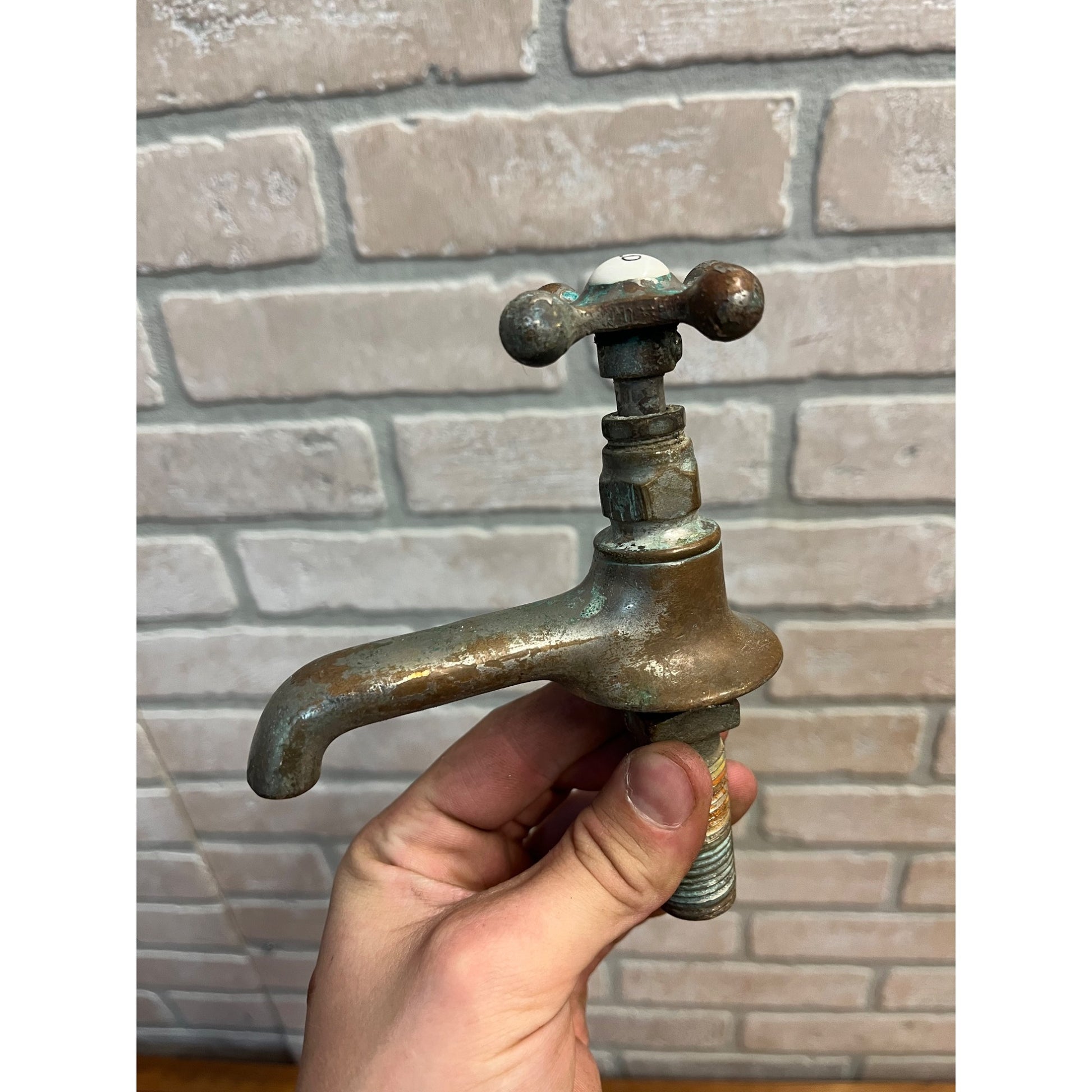 Vintage Cold Bathroom Sink Tub Faucet Spout Plated Brass Porcelain - Monarch
