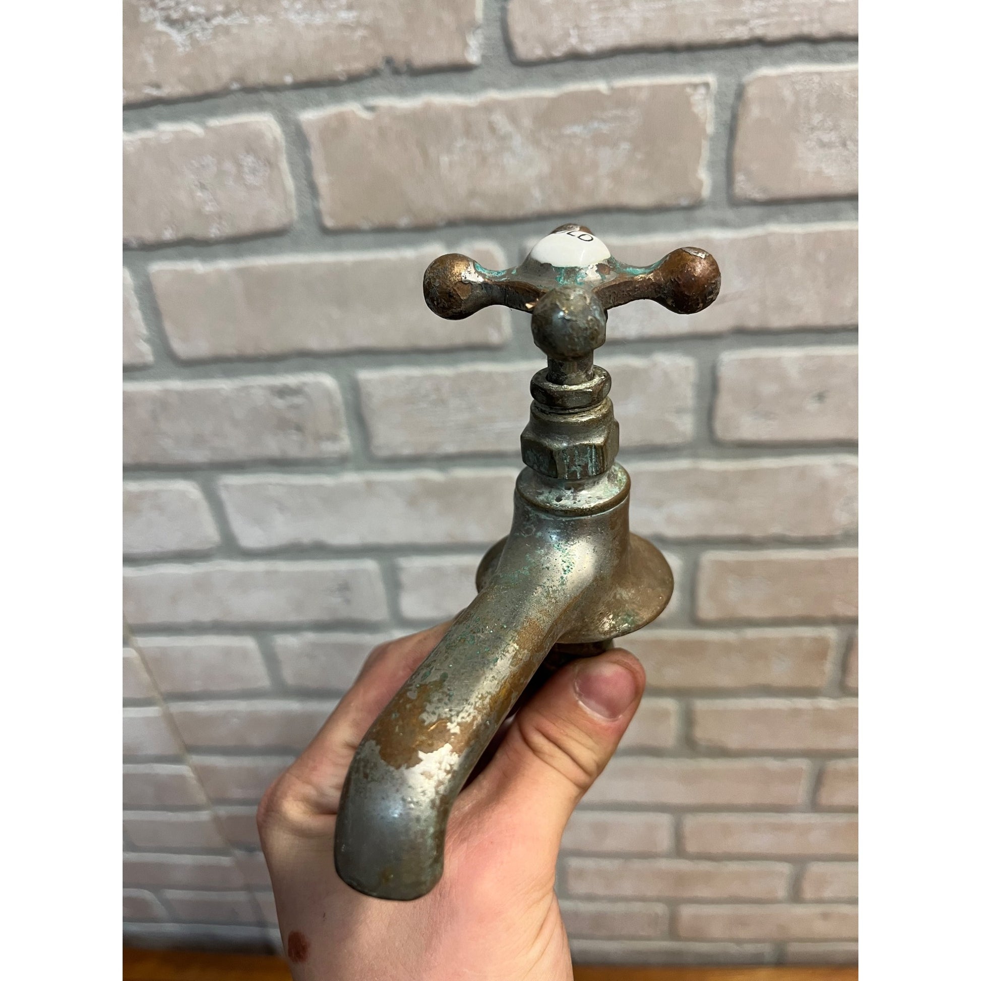 Vintage Cold Bathroom Sink Tub Faucet Spout Plated Brass Porcelain - Monarch
