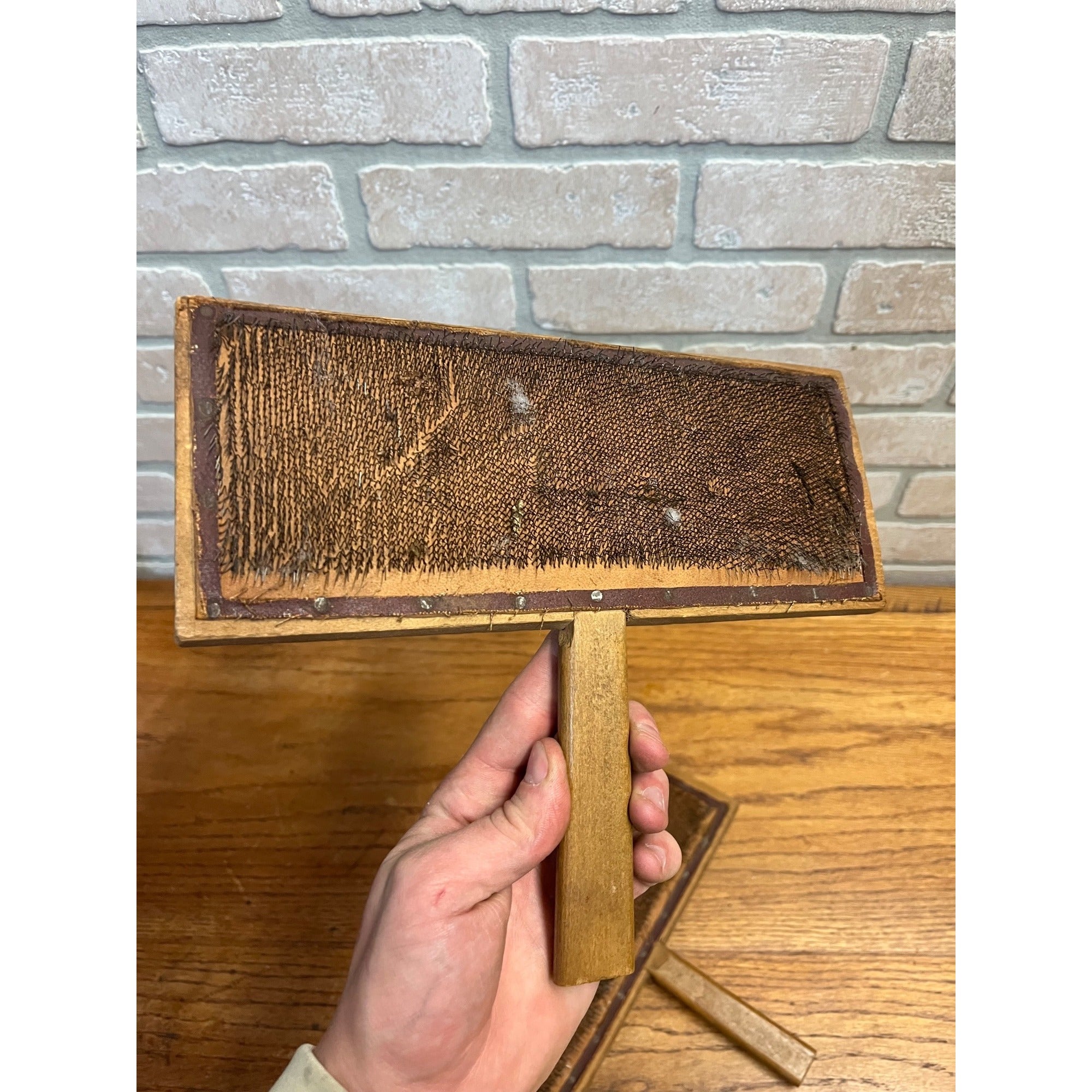 Primitive Antique Wooden Wool Paddle Sheep Cards Farm Tool Weaving Spinning