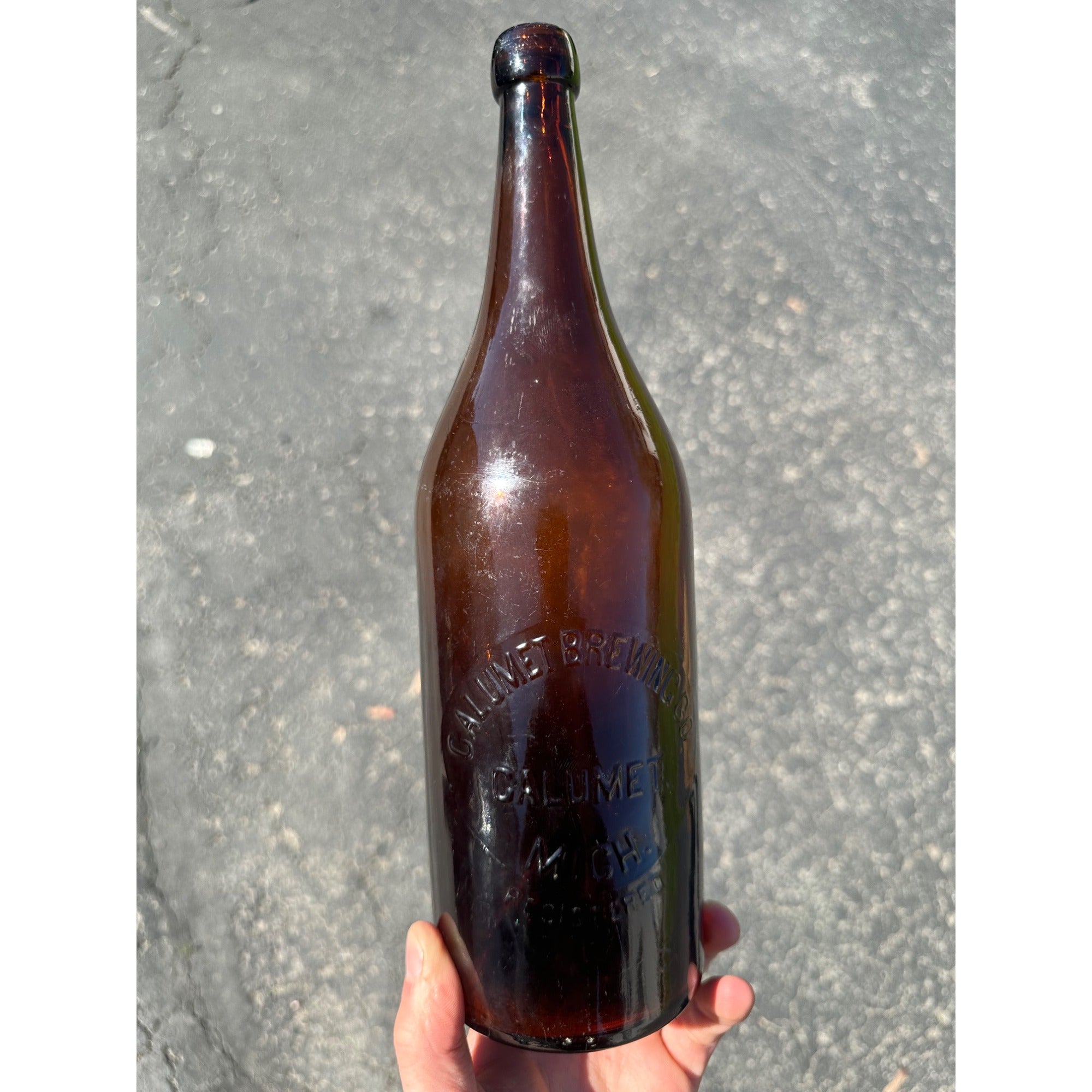 Early Amber Quart Calumet Brewing Co. Michigan Blob Top Beer Bottle