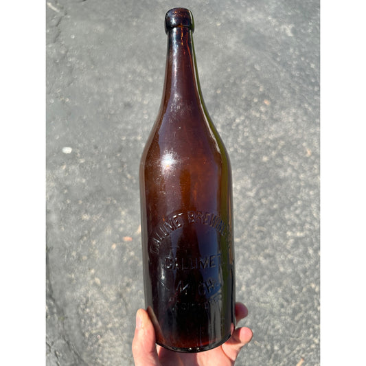 Early Amber Quart Calumet Brewing Co. Michigan Blob Top Beer Bottle