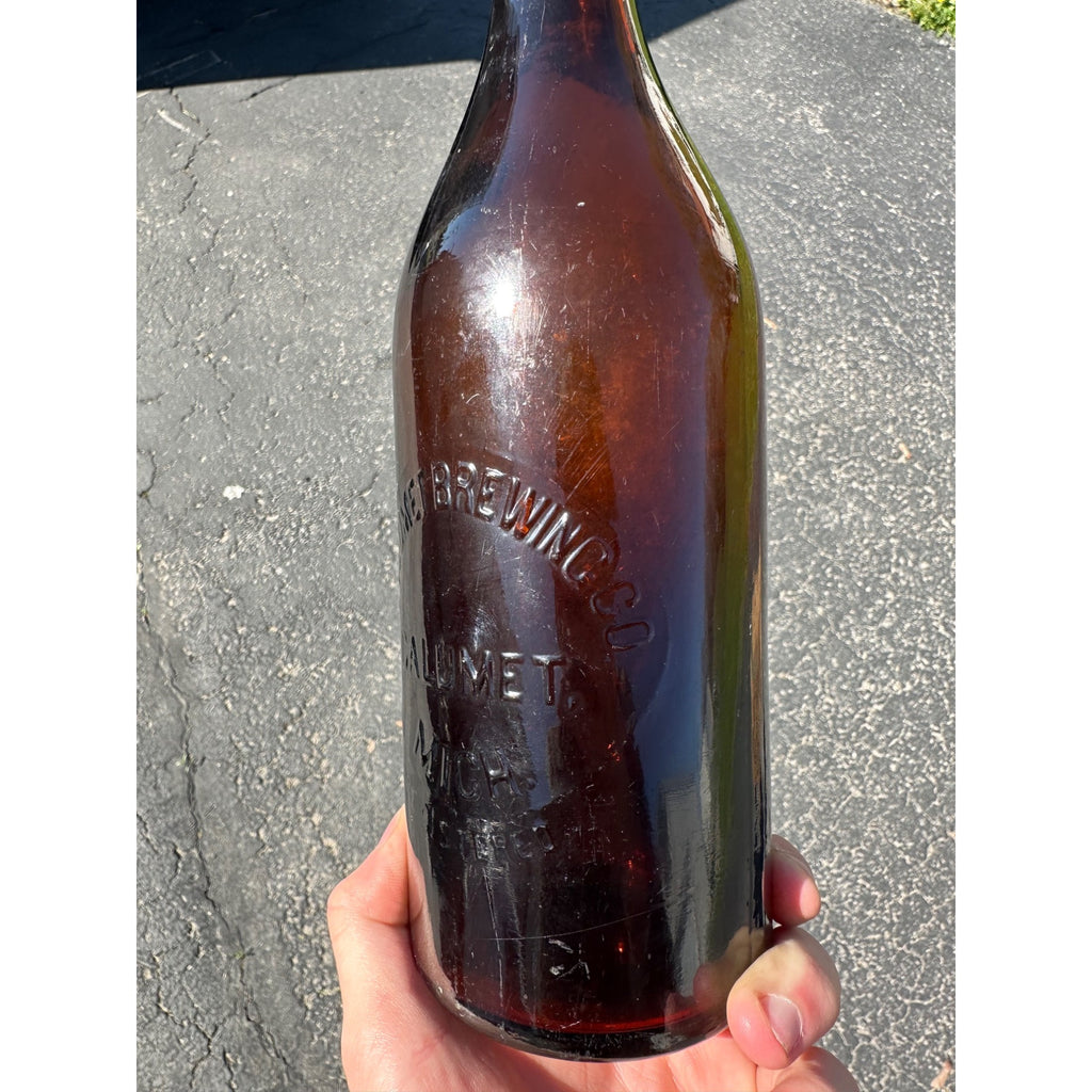 Early Amber Quart Calumet Brewing Co. Michigan Blob Top Beer Bottle