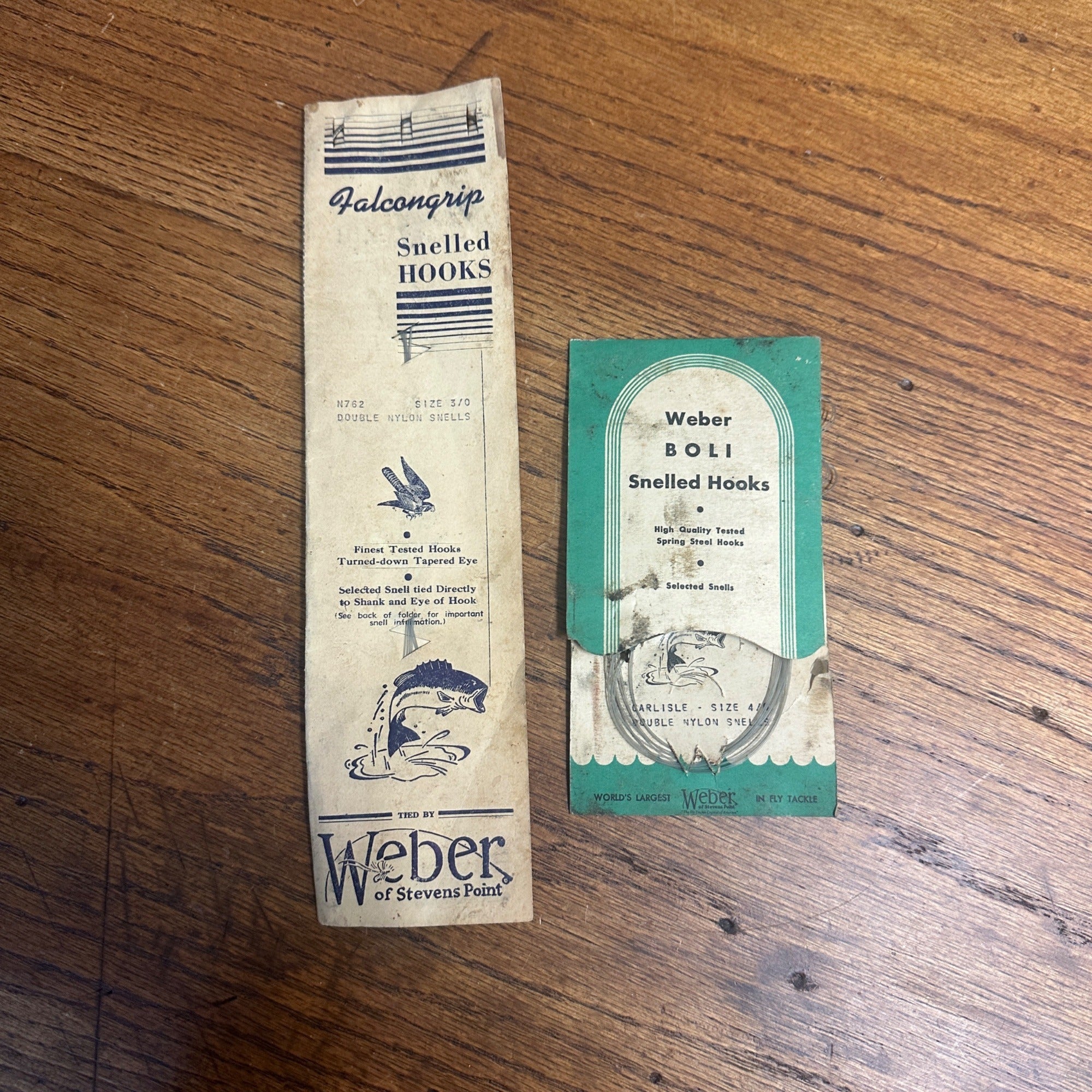 (2) Vintage Weber of Stevens Point Wis Fishing Snelled Hooks Packages Lure
