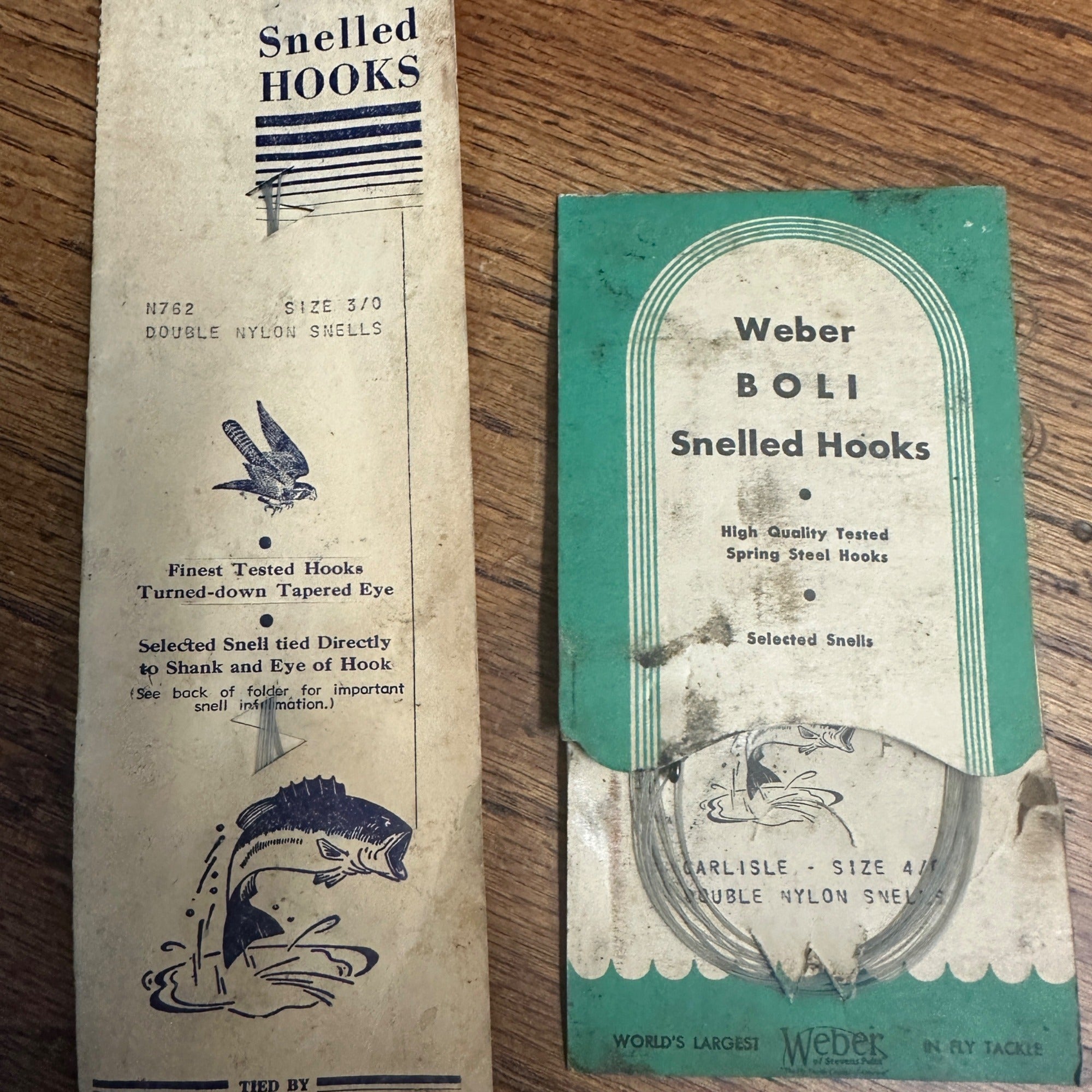 (2) Vintage Weber of Stevens Point Wis Fishing Snelled Hooks Packages Lure