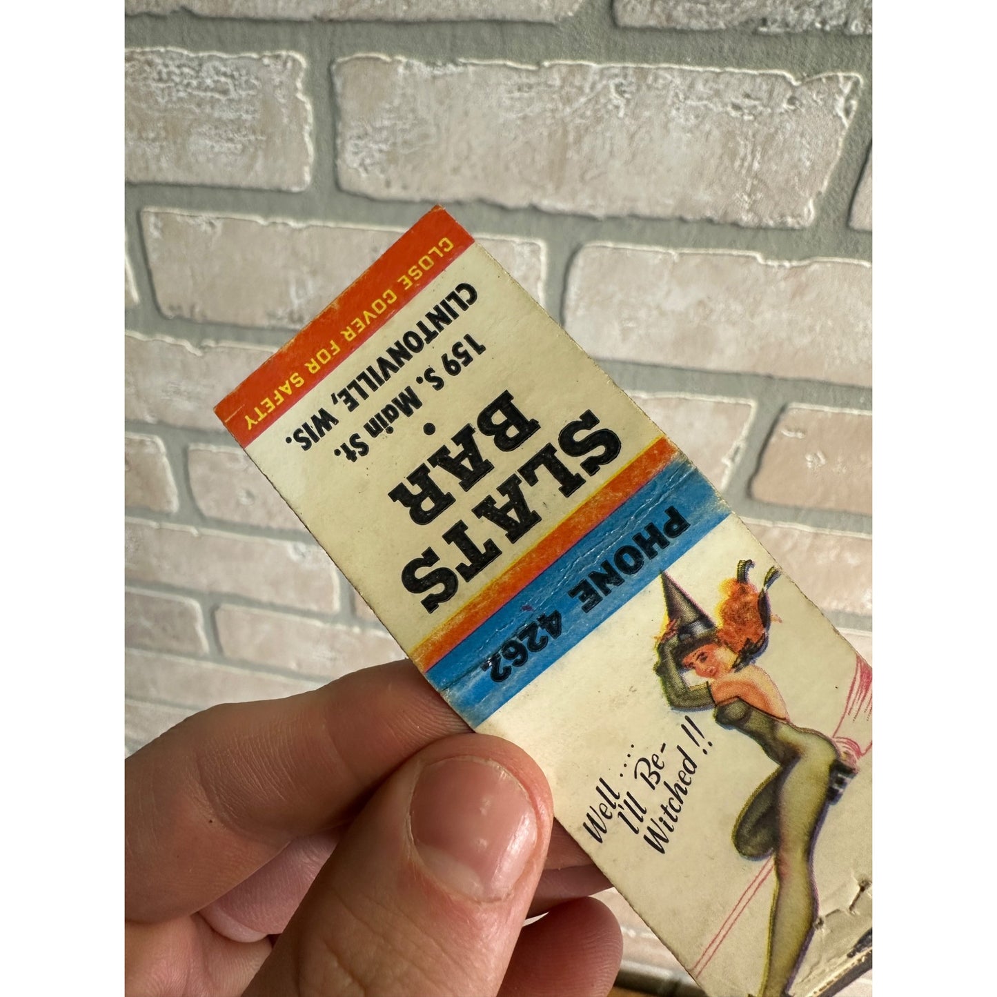 Vintage Slats Bar Clintonville Wis Halloween Witch Advertising Matchbook