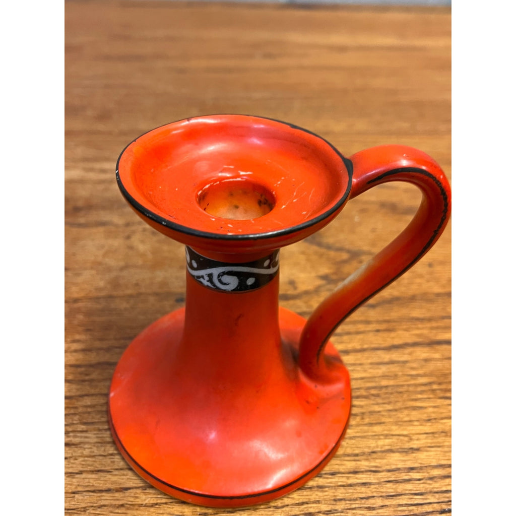 Antique Art Deco Czechoslovakia Orange Porcelain Chamberstick Candle Holder