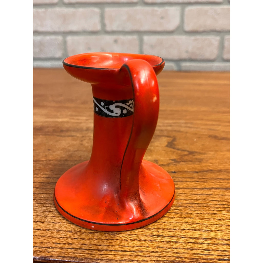 Antique Art Deco Czechoslovakia Orange Porcelain Chamberstick Candle Holder