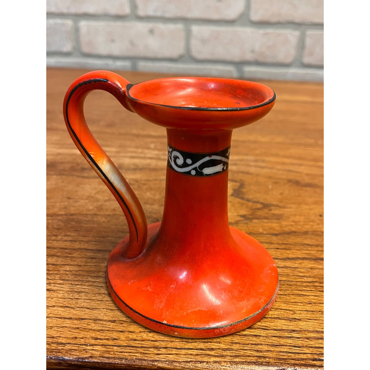 Antique Art Deco Czechoslovakia Orange Porcelain Chamberstick Candle Holder
