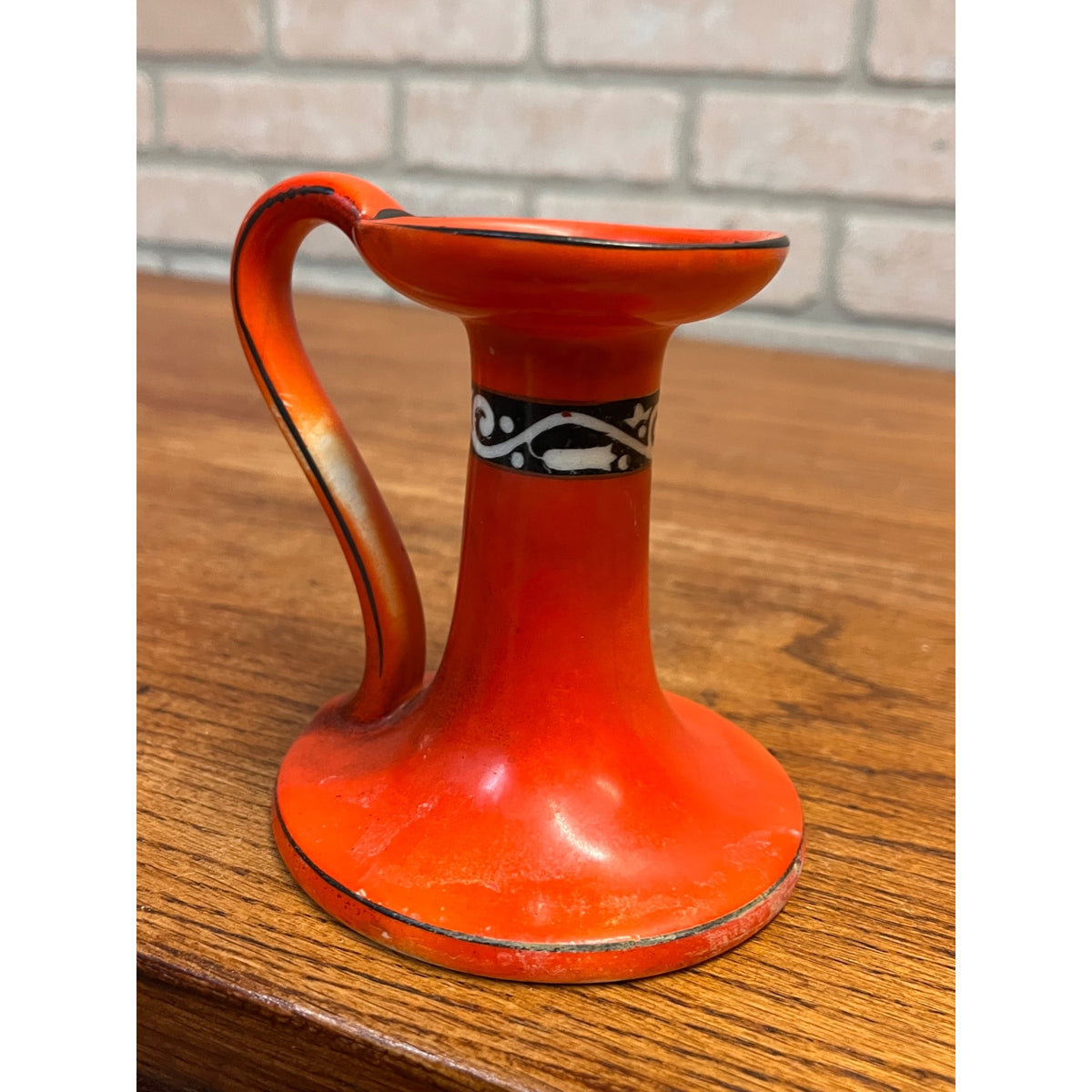 Antique Art Deco Czechoslovakia Orange Porcelain Chamberstick Candle Holder