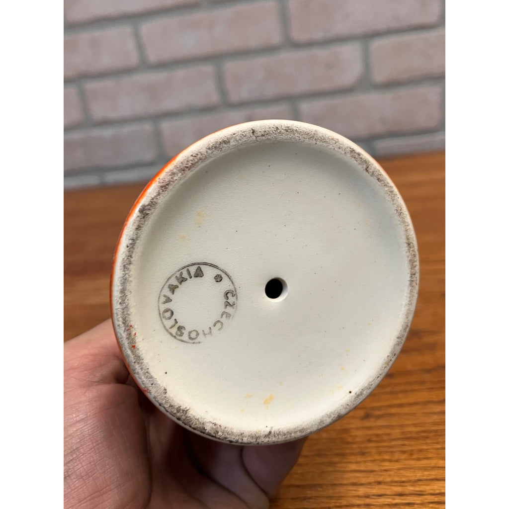 Antique Art Deco Czechoslovakia Orange Porcelain Chamberstick Candle Holder