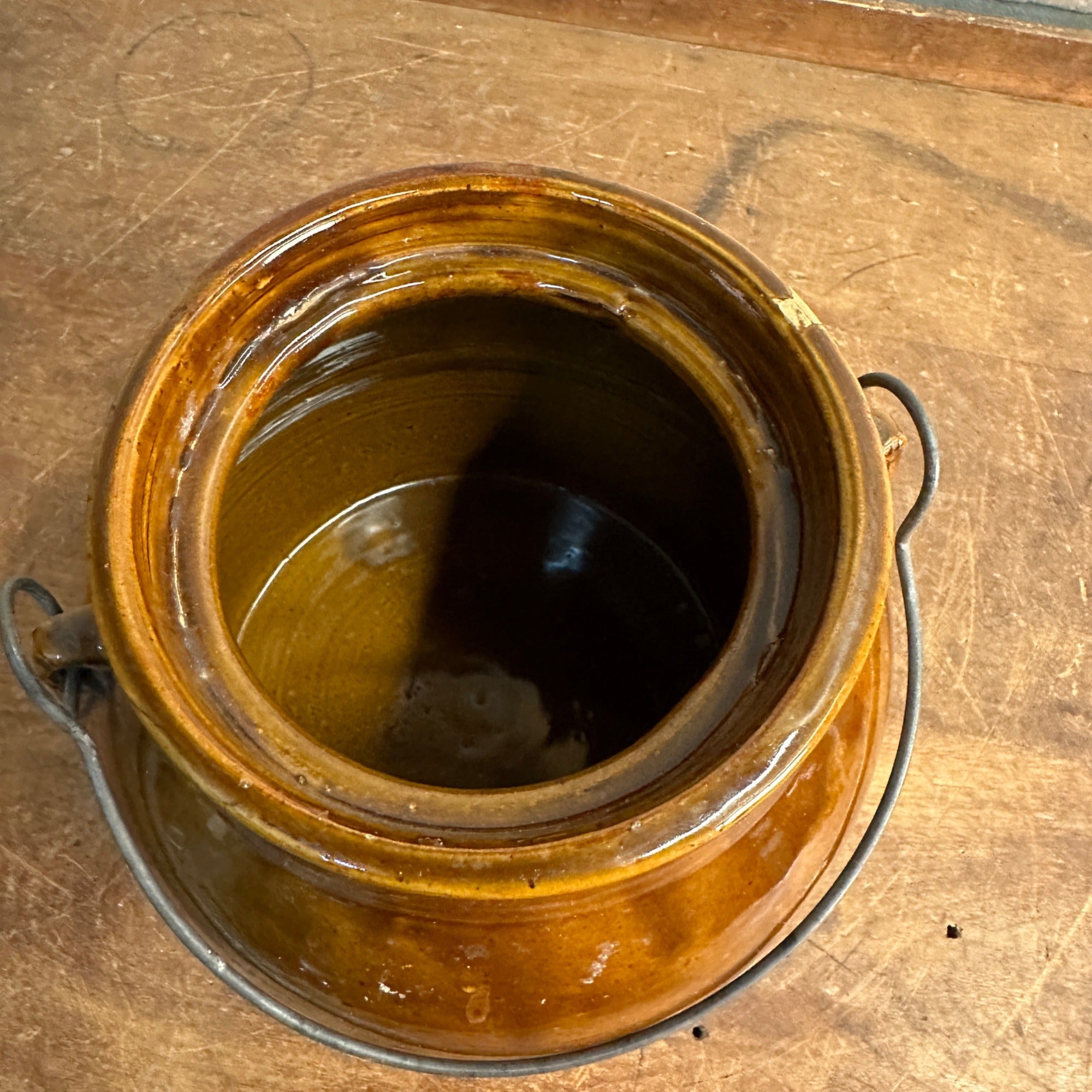 Vintage Red Wing Bean Pot Wire Bail Handle Union Stoneware Co Carmel Color