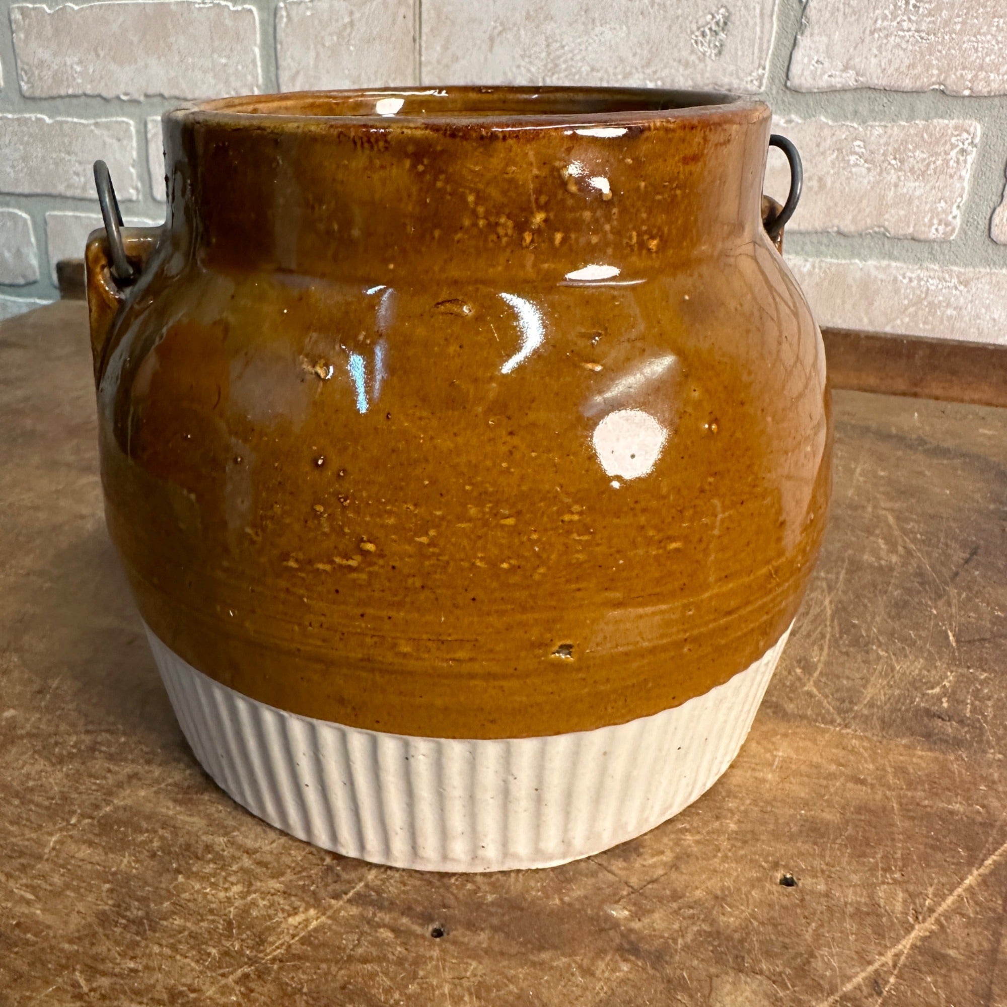 Vintage Red Wing Bean Pot Wire Bail Handle Union Stoneware Co Carmel Color