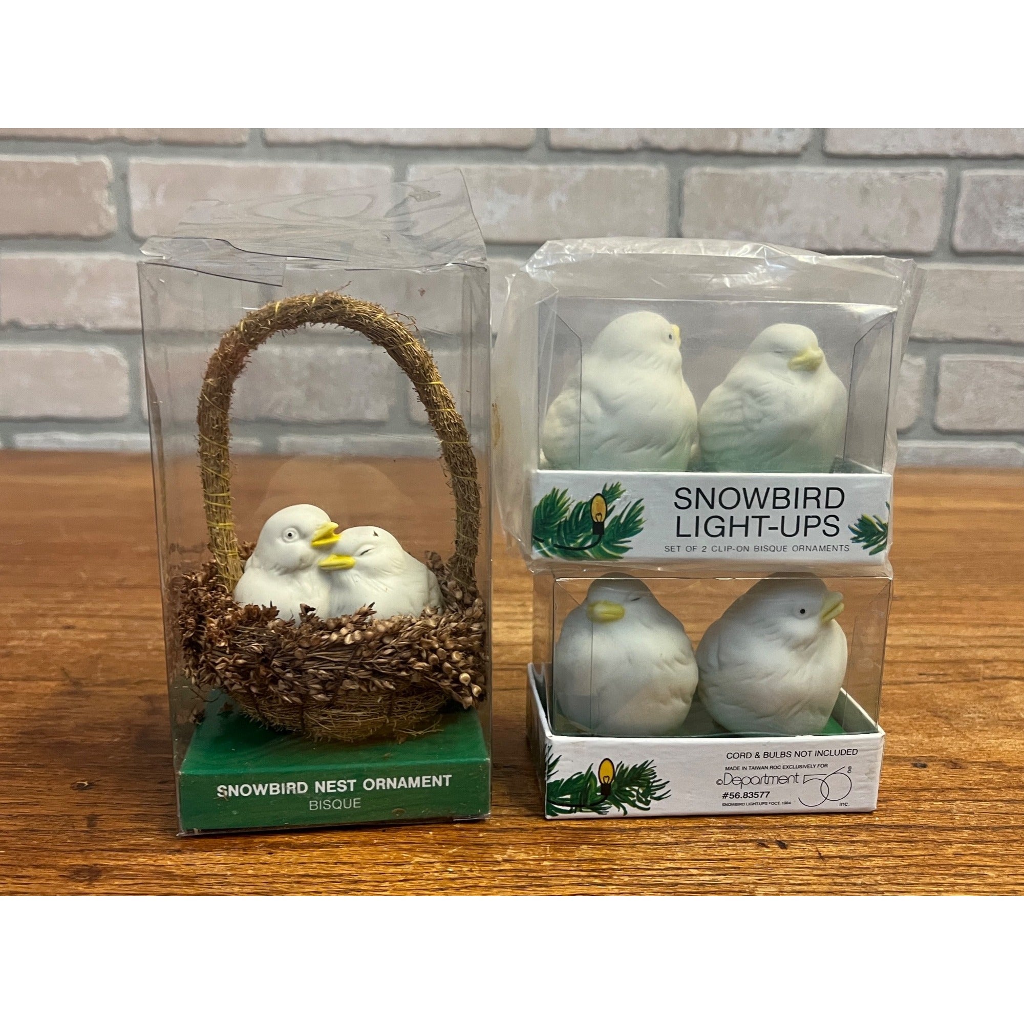 Vintage Department 56 Christmas Snowbird Light-Ups Lot Clip-on Bisque Ornaments and Nesting Pair