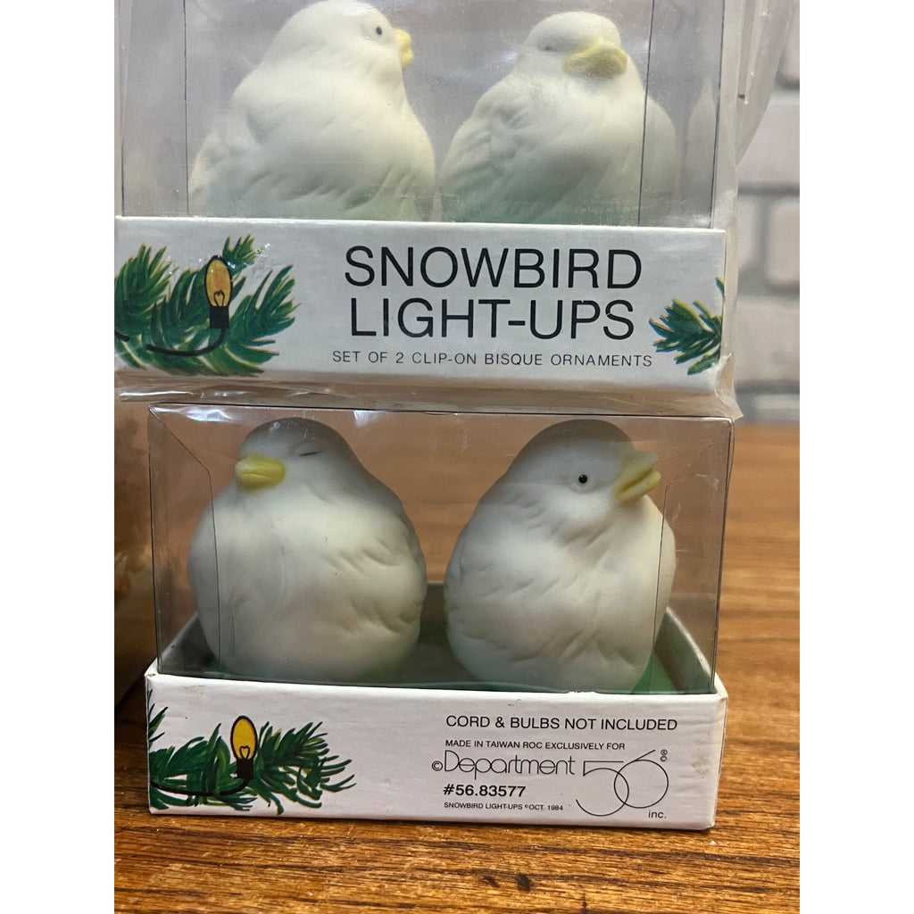 Vintage Department 56 Christmas Snowbird Light-Ups Lot Clip-on Bisque Ornaments and Nesting Pair