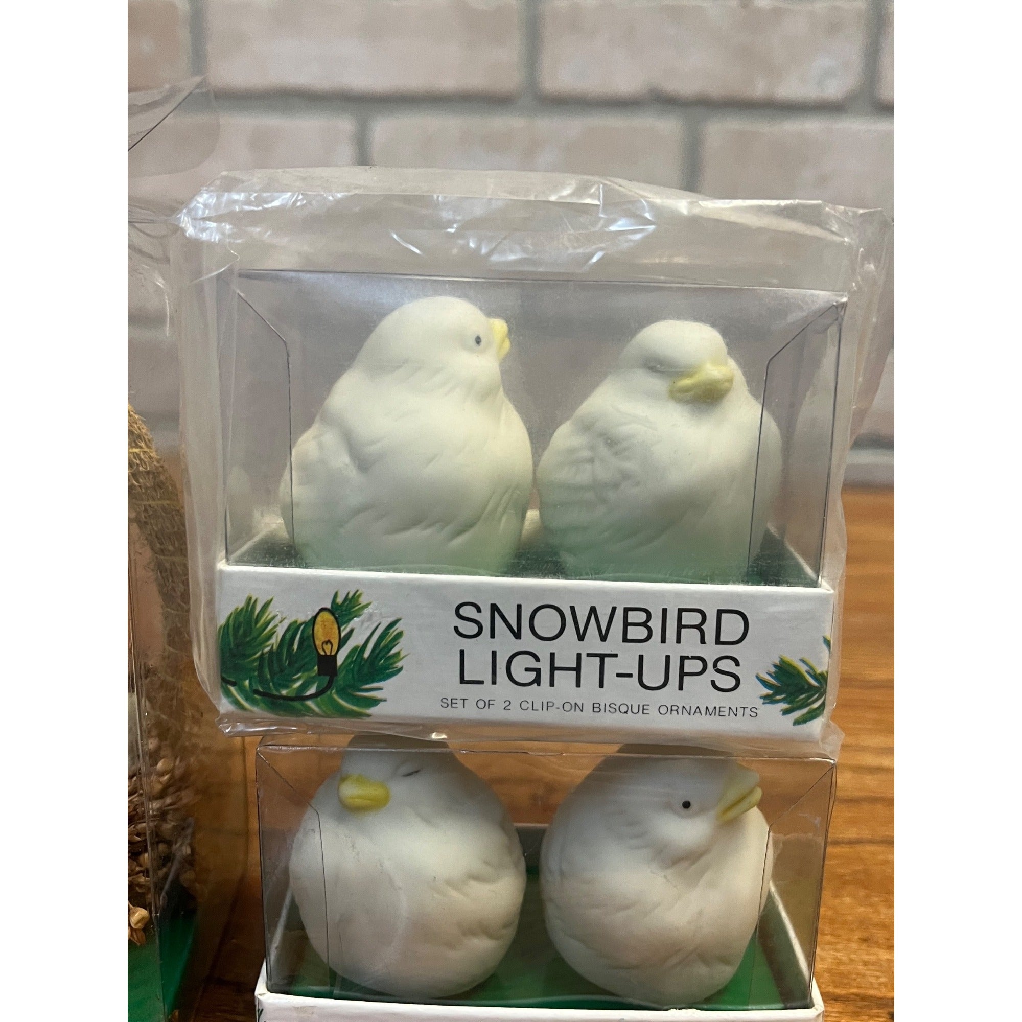 Vintage Department 56 Christmas Snowbird Light-Ups Lot Clip-on Bisque Ornaments and Nesting Pair
