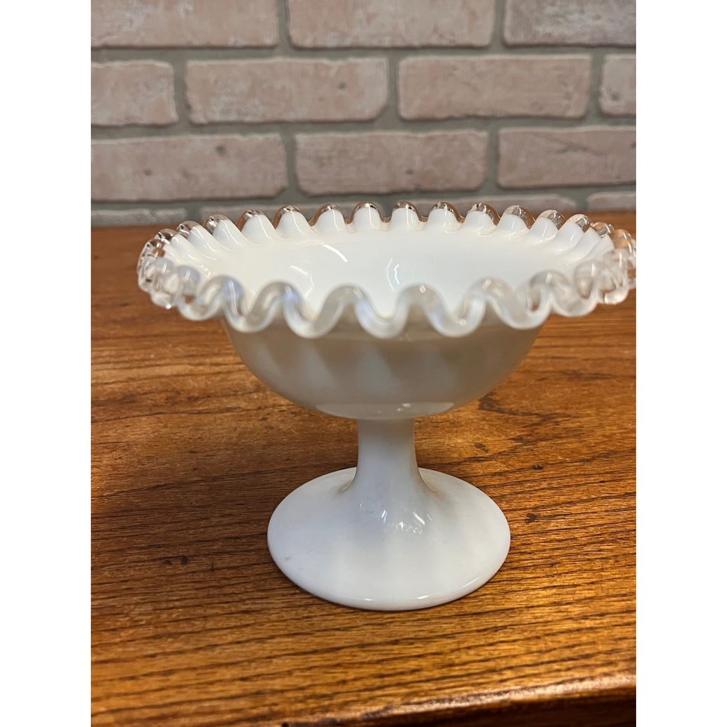 Vintage Fenton Silver Crest Pedestal Compote Bowl 3.5" Tall 5.5” Wide