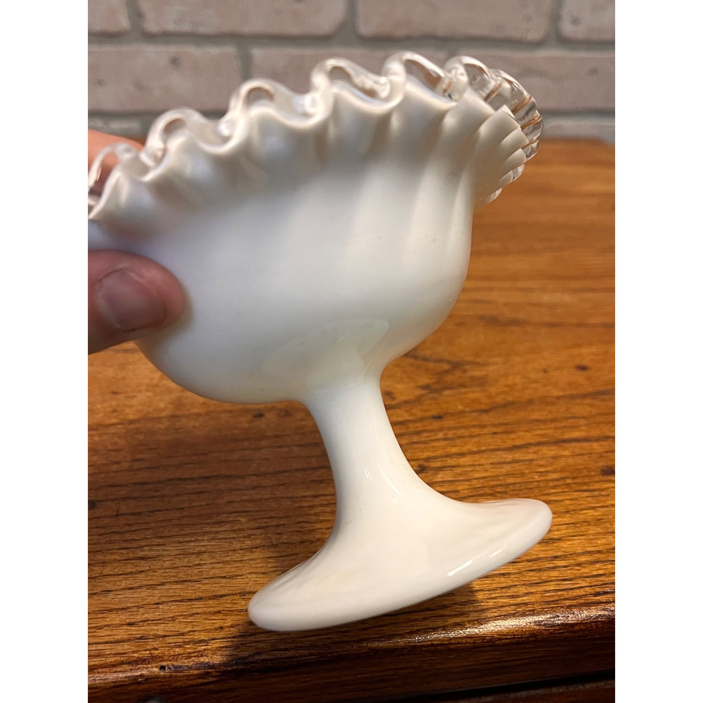 Vintage Fenton Silver Crest Pedestal Compote Bowl 3.5" Tall 5.5” Wide
