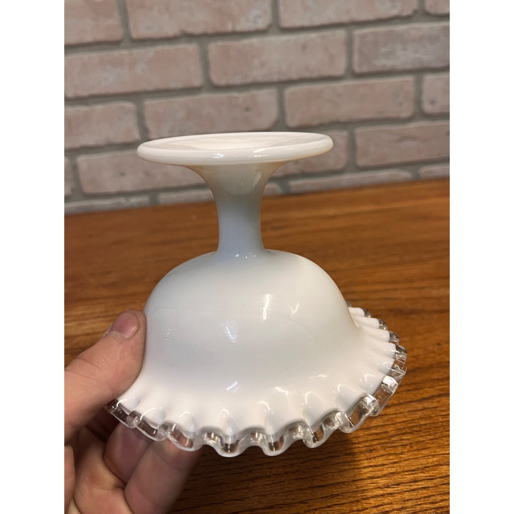 Vintage Fenton Silver Crest Pedestal Compote Bowl 3.5" Tall 5.5” Wide