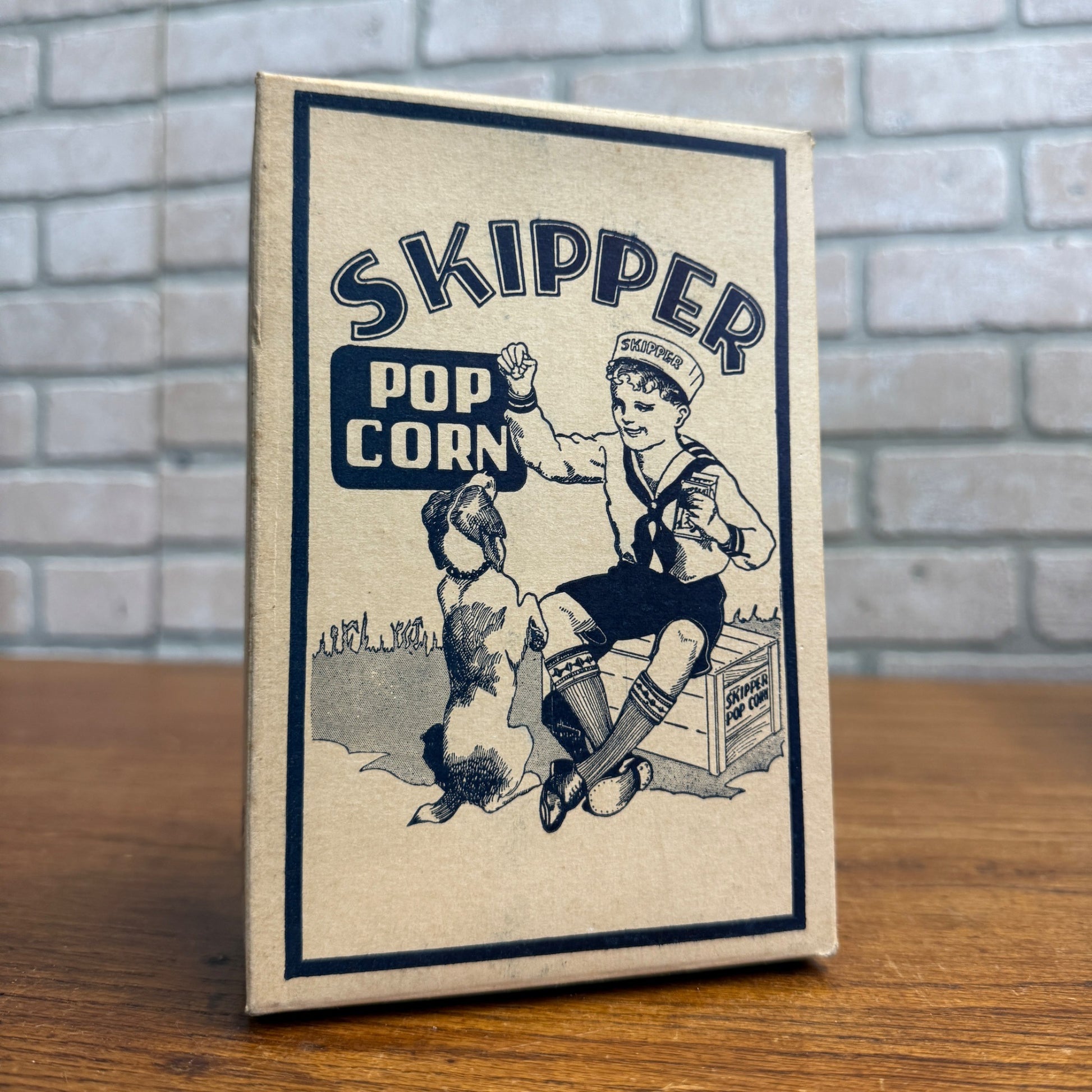 Vintage Skipper Box Carton Popcorn Sailor Boy Dog Advertising Movie Theater Decor