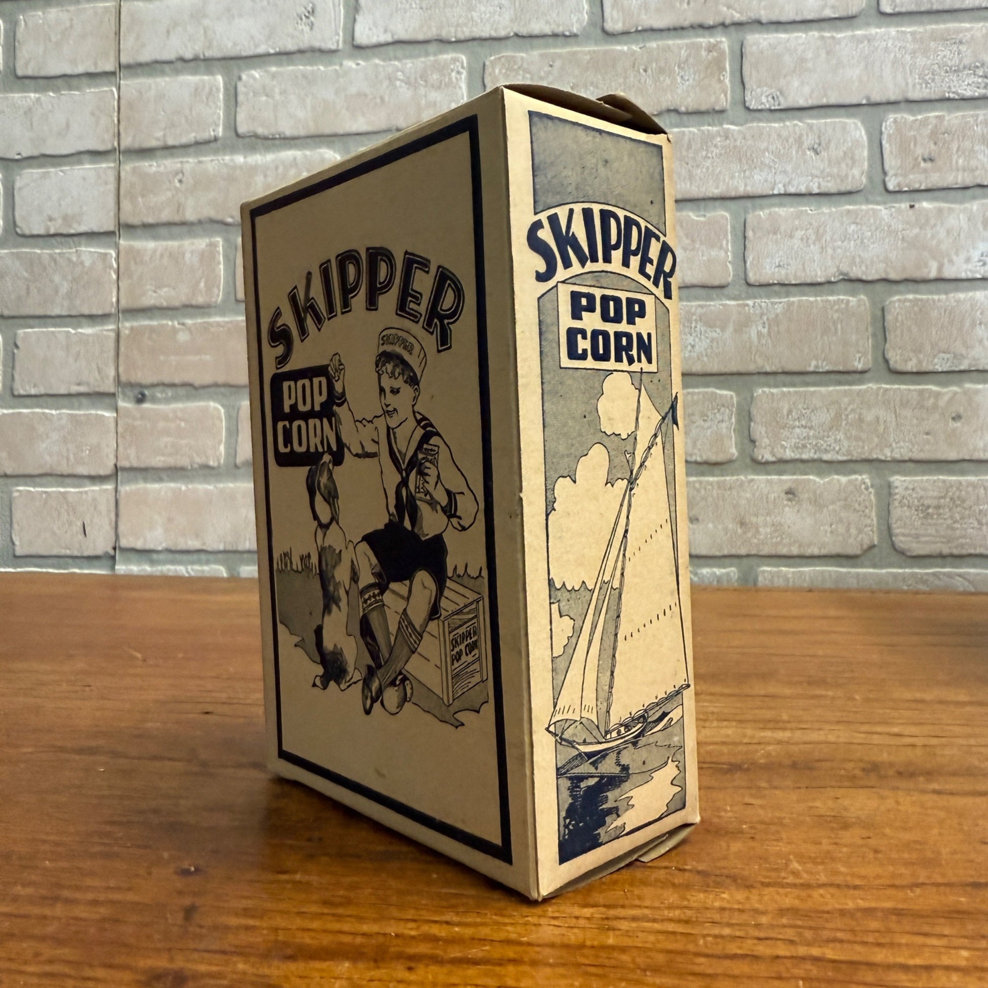 Vintage Skipper Box Carton Popcorn Sailor Boy Dog Advertising Movie Theater Decor