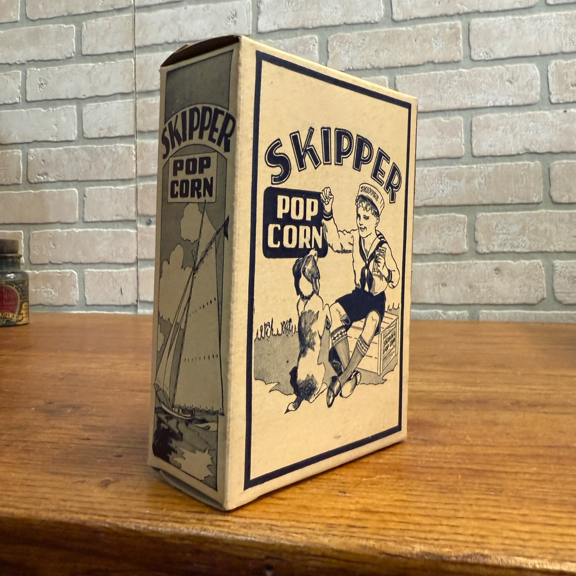 Vintage Skipper Box Carton Popcorn Sailor Boy Dog Advertising Movie Theater Decor