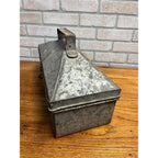 Vintage Galvanized Steel Tackle Tool Box Tote Carrier Steampunk Industrial Flared Edges