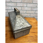 Vintage Galvanized Steel Tackle Tool Box Tote Carrier Steampunk Industrial Flared Edges