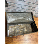 Vintage Galvanized Steel Tackle Tool Box Tote Carrier Steampunk Industrial Flared Edges