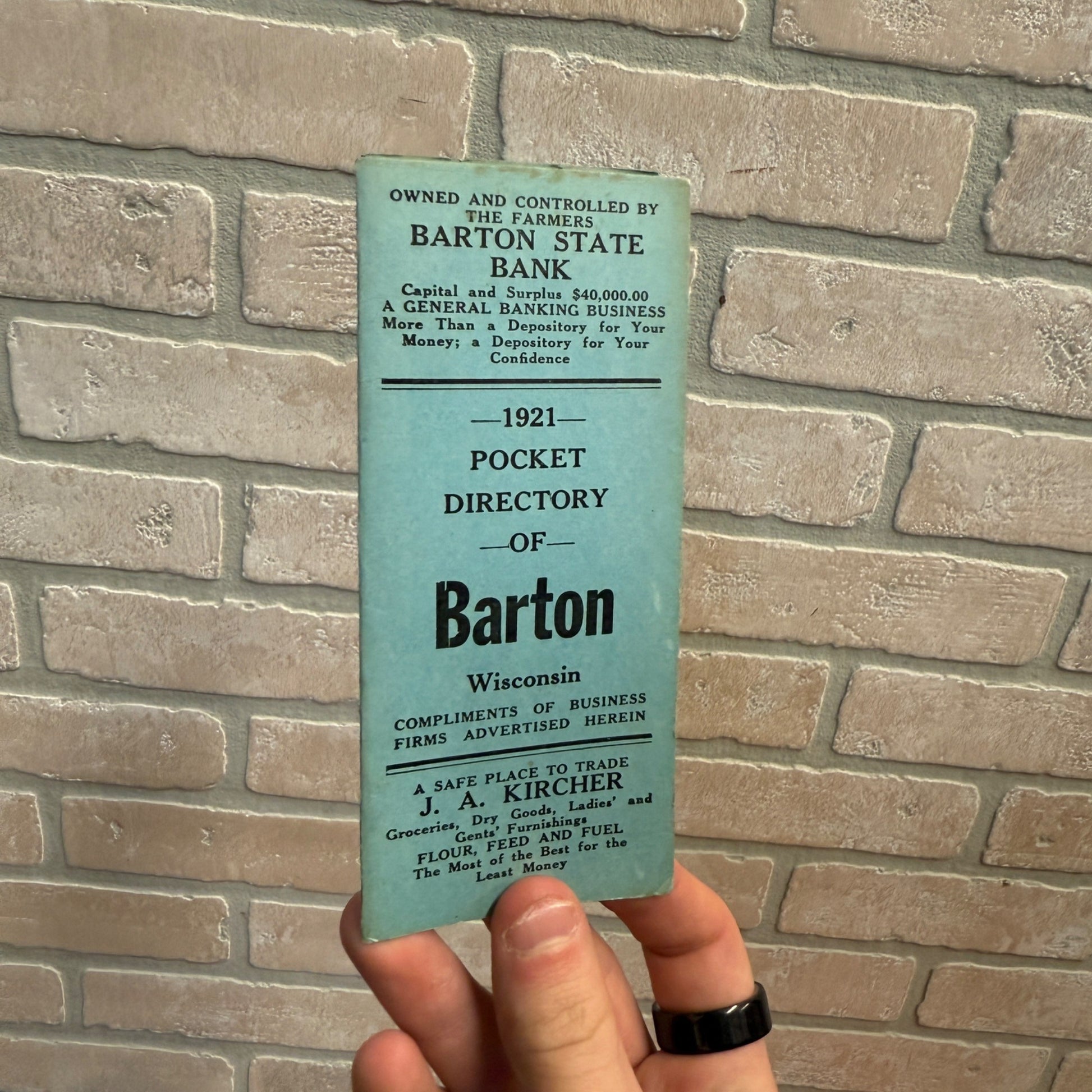 Vintage 1921 Pocket Directory of Barton Wisconsin West Bend Wis WI