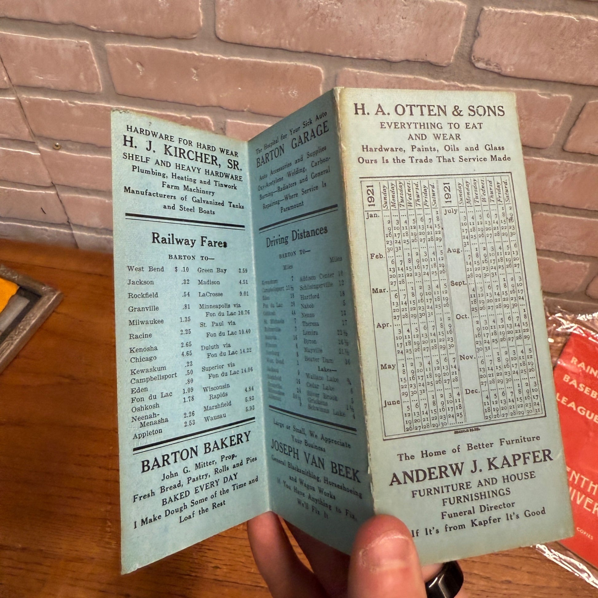 Vintage 1921 Pocket Directory of Barton Wisconsin West Bend Wis WI